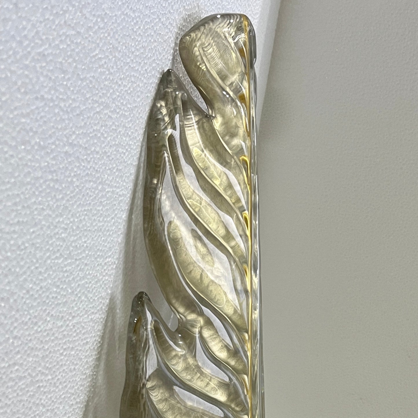 Contemporary Italian Art Deco Pair of Amber Gold Murano Glass Brass Leaf Sconces