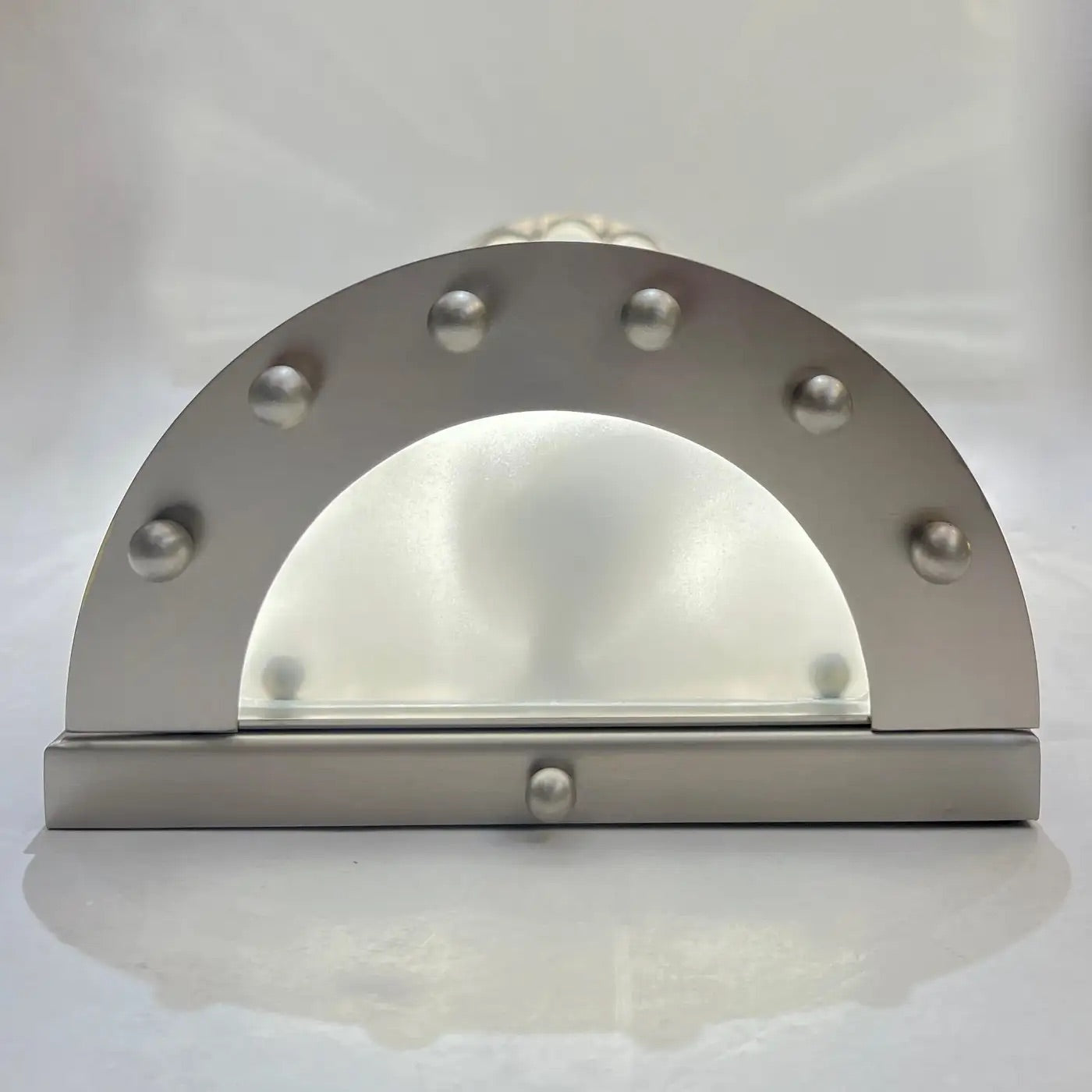 Italian Art Deco Design Pair Crystal Murano Glass Half Moon Satin Nickel Sconces