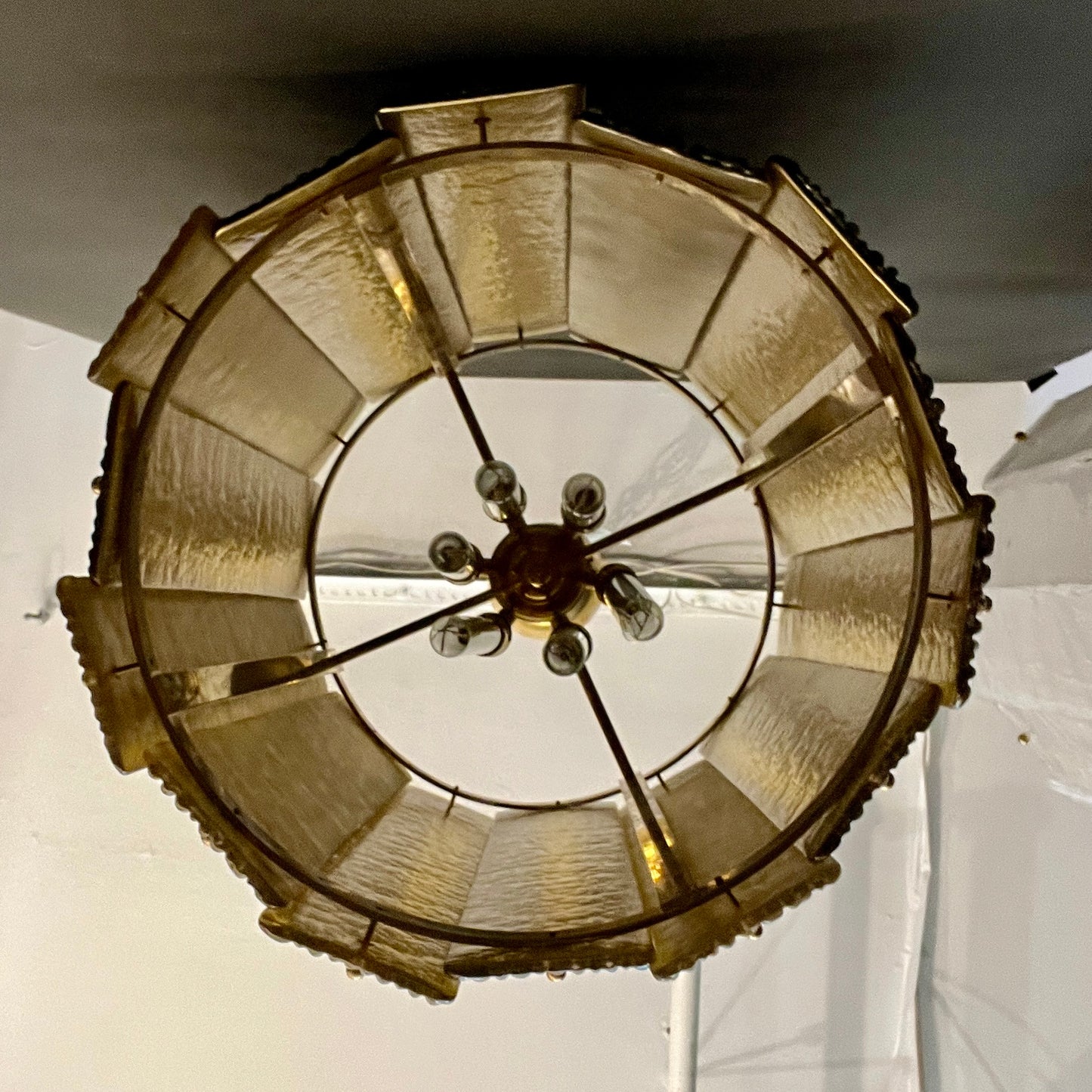 Bespoke Modern Art Deco Italian Gold Murano Glass Brass Lantern / Chandelier