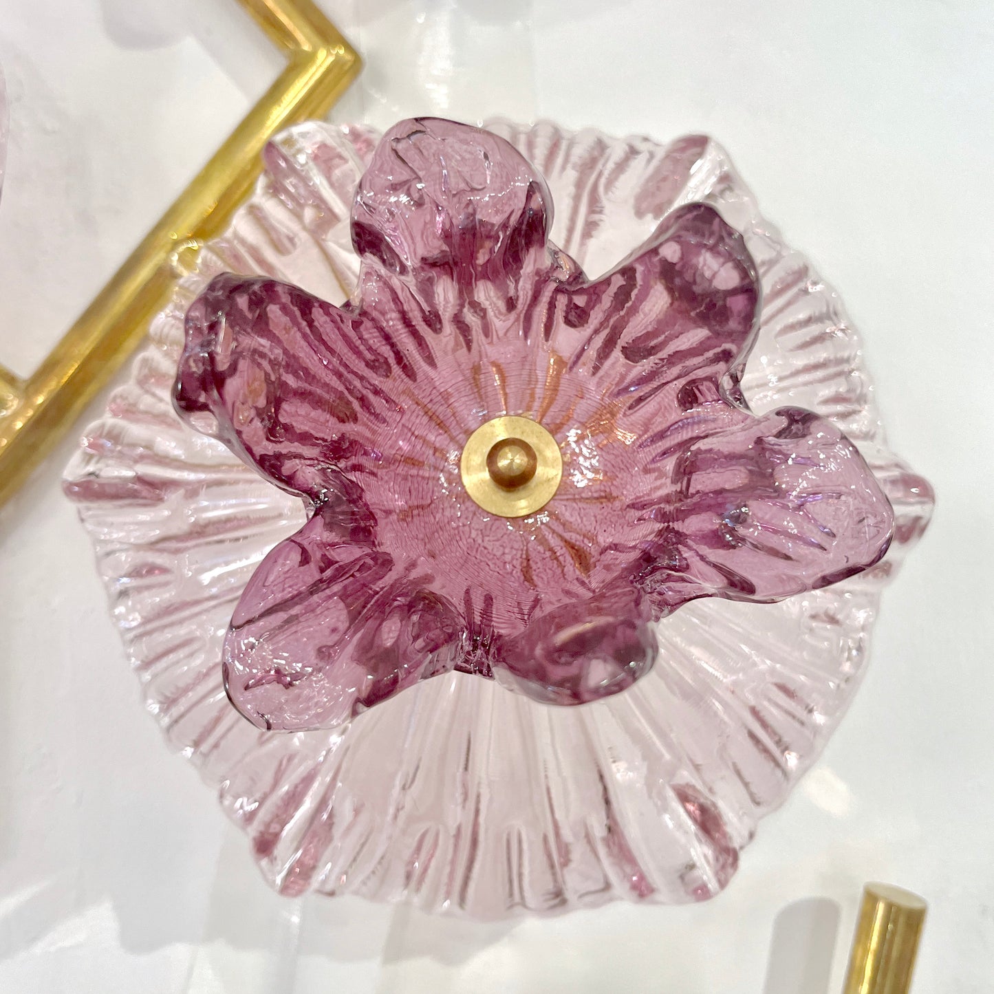 Italian Modern Pair of Pink Amethyst Murano Glass Flower Branch Wall Sconces