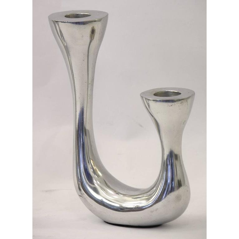 1970s Vintage Italian Pair of Polished Cast Aluminum Modern Candle Holders