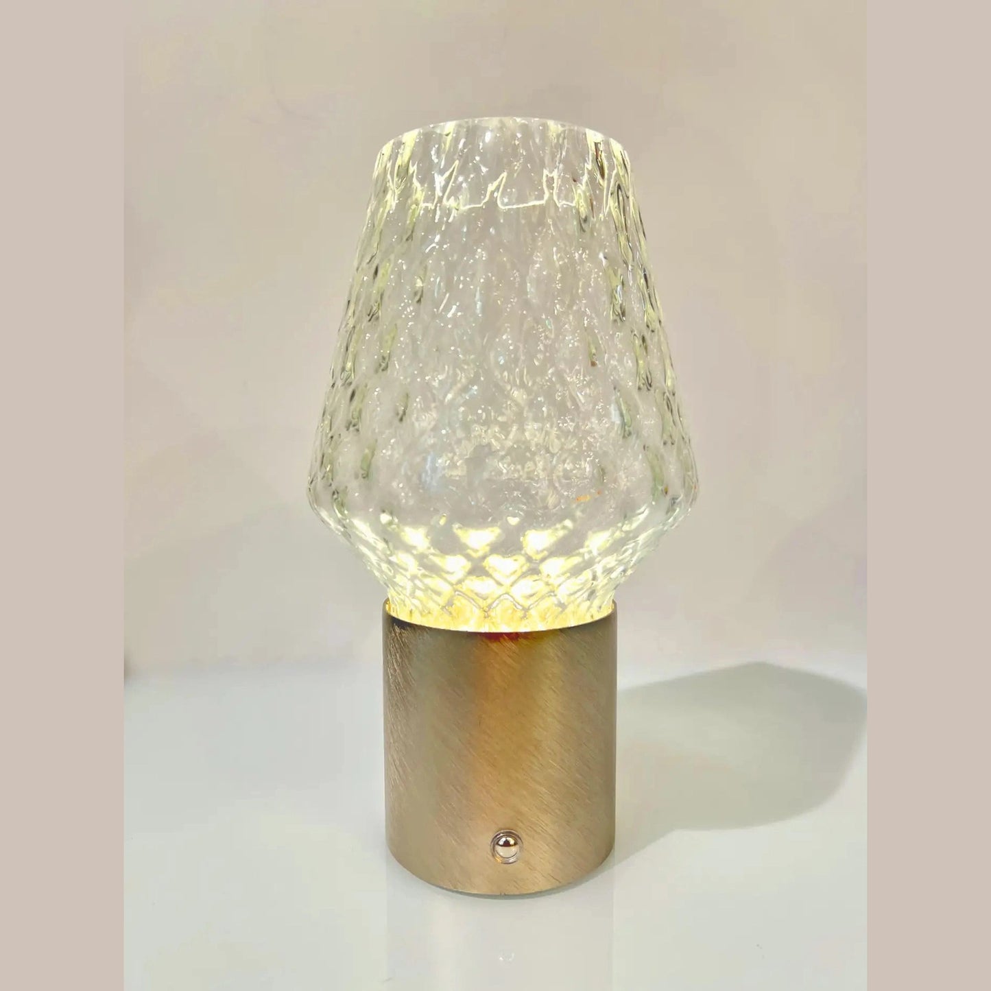 Italian Wireless Crystal Glass Portable Brushed Gold Brass Cone Table Lamp/Vase
