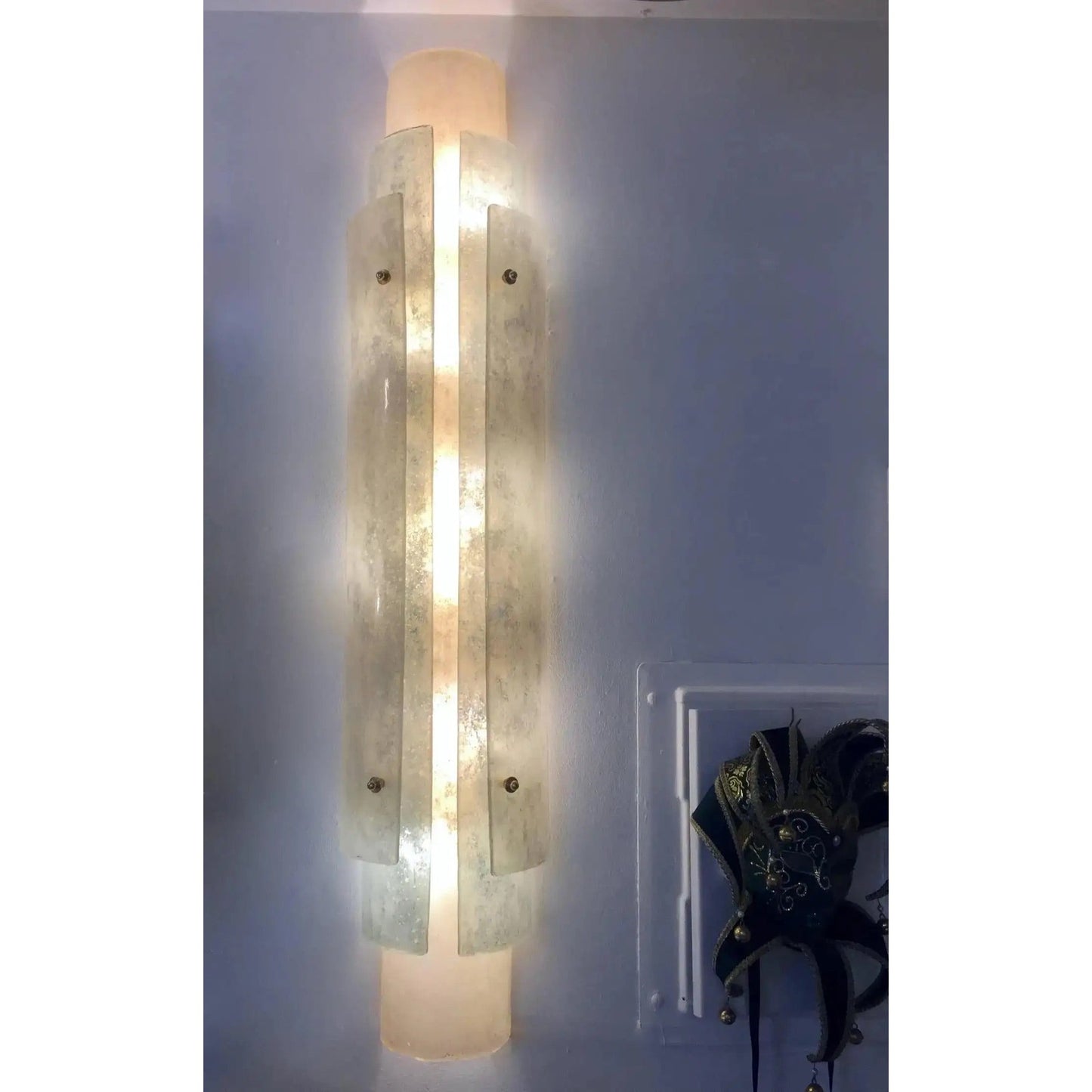 Modern Italian Tall Layered Wall Light White Blue Gray in Frosted Murano Glass