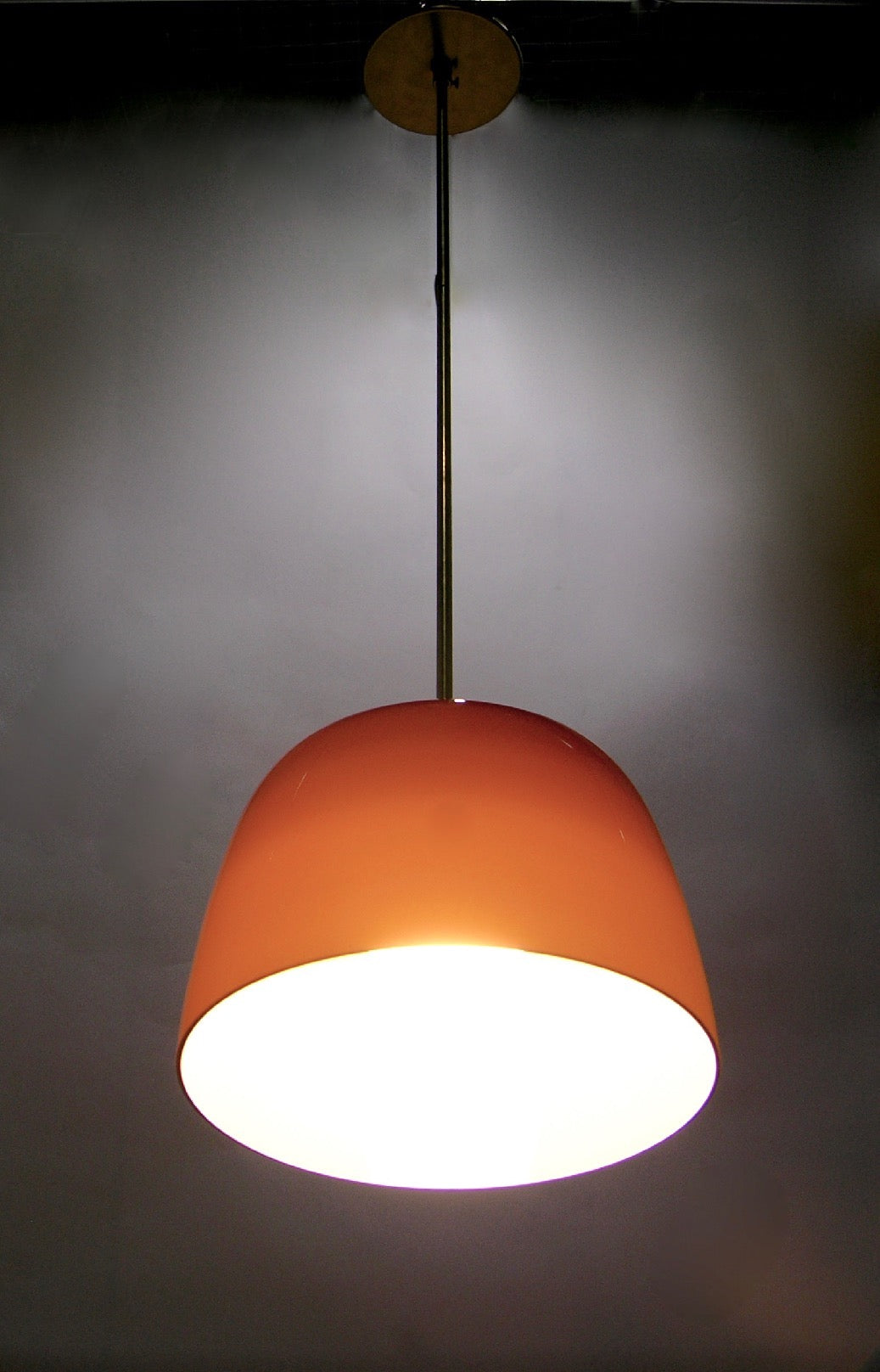 1970s Italian Minimalist Brass and Coffee Brown Murano Glass Pendant Light