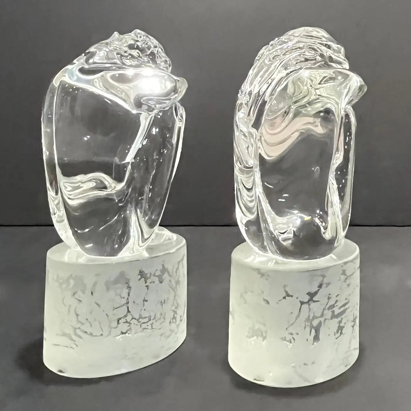 Italian Vintage Pair of Minimalist Crystal Murano Glass Sculptures Man and Woman