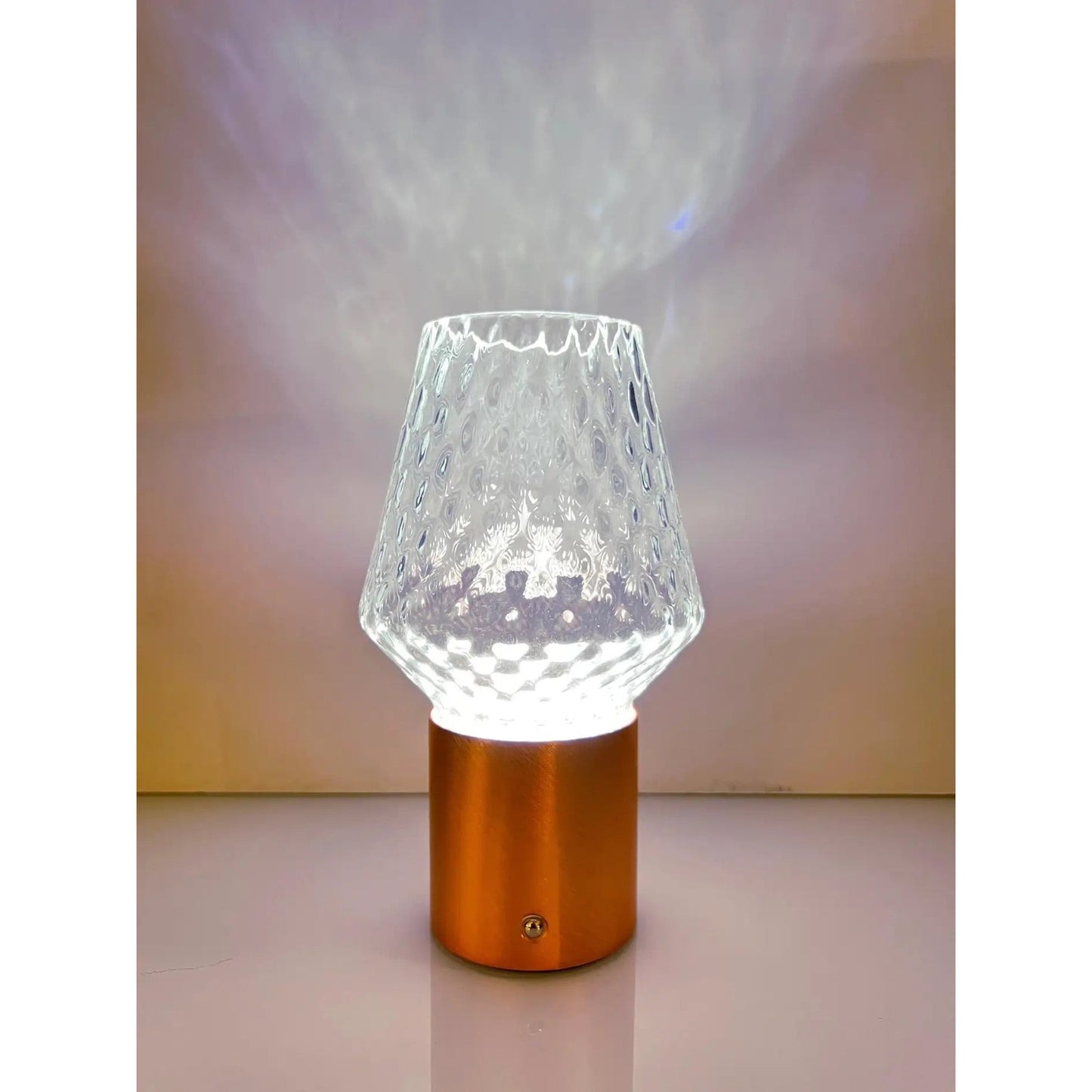 Italian Wireless Brushed Copper Crystal Glass Portable Cone Table Lamp/Lit Vase