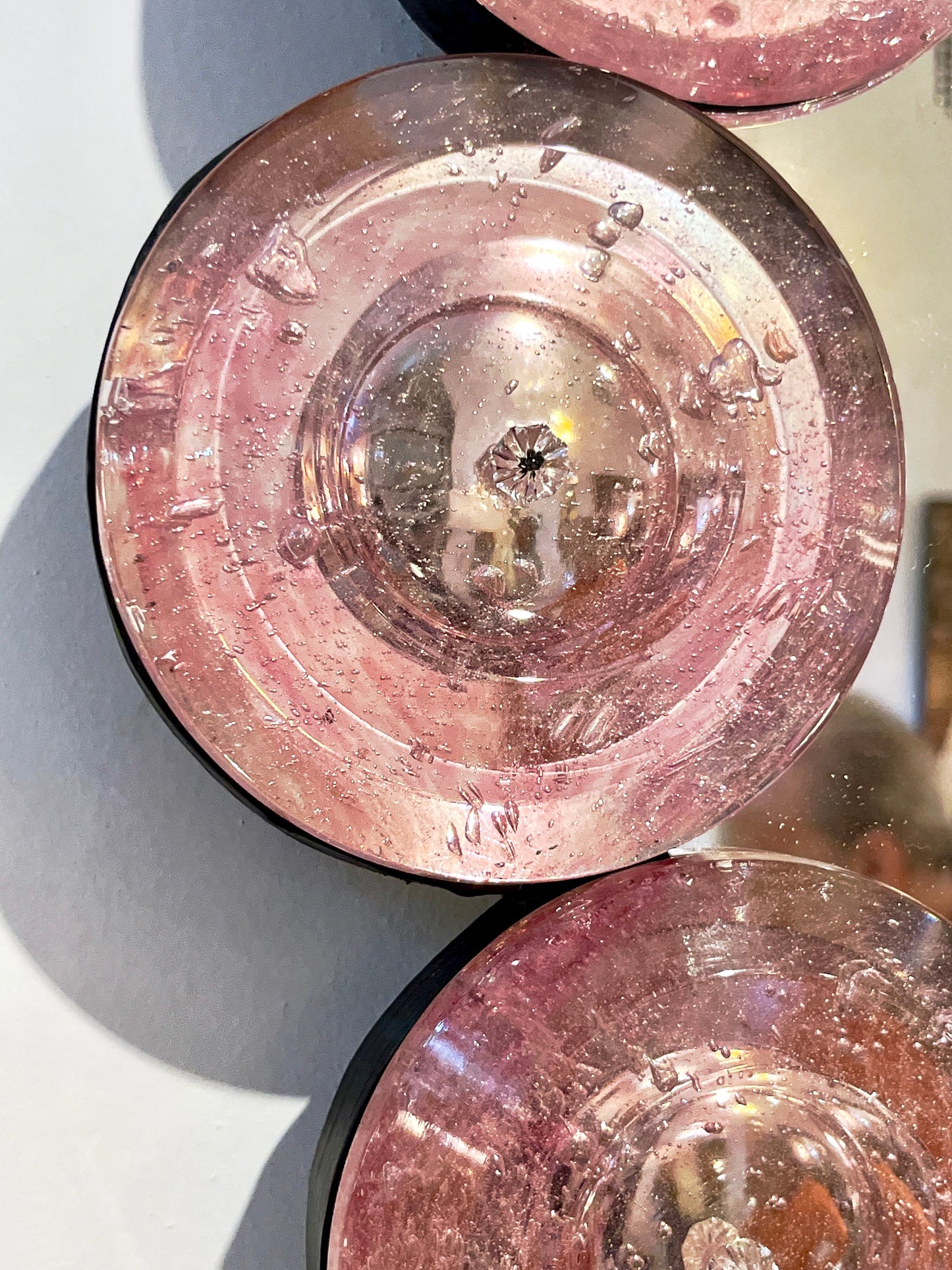 Contemporary Italian Custom Blush Pink Murano Glass Disc Modern Oval Mirror