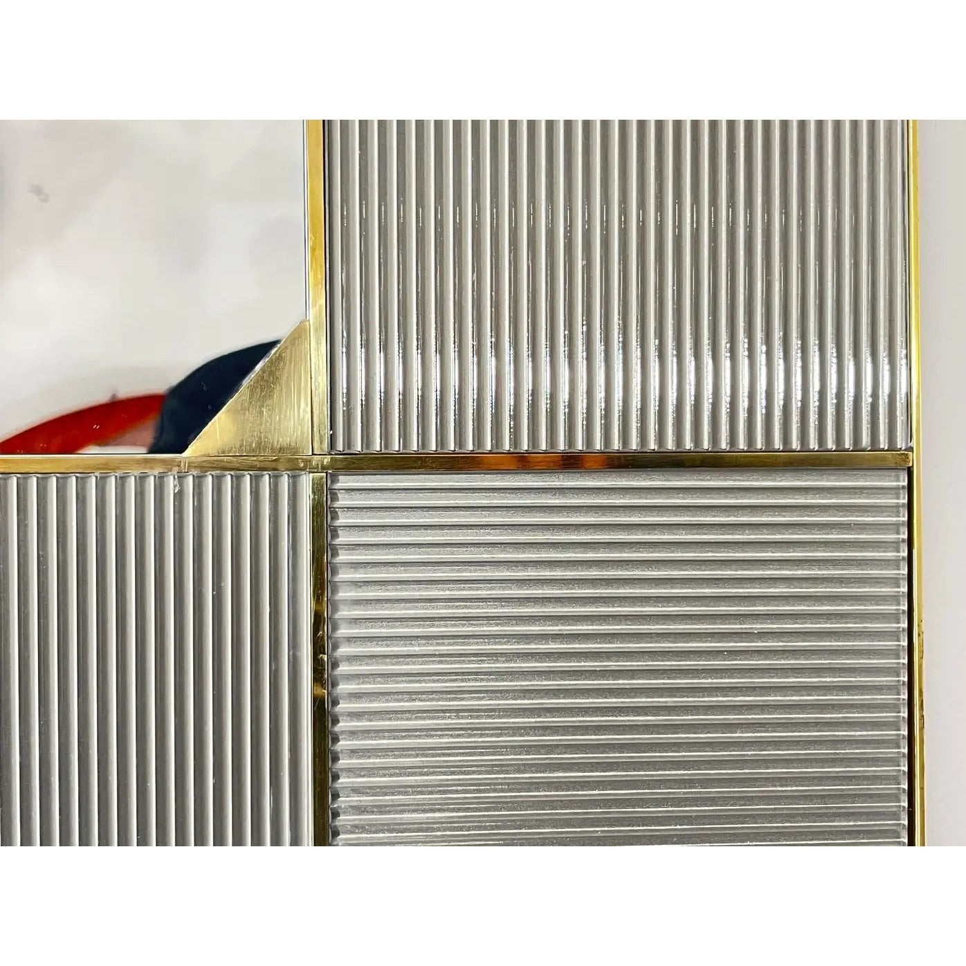 Modern Italian Art Deco Silver Gray Murano Art Glass Geometric Tile Brass Mirror
