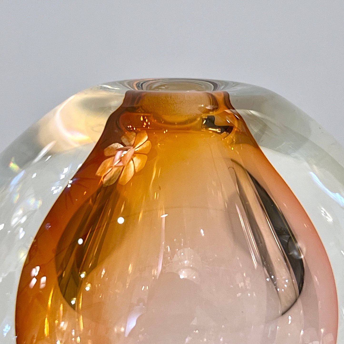 1980s Young Constantin Modern Crystal Pink Murano Glass Ovoid Flower Vase