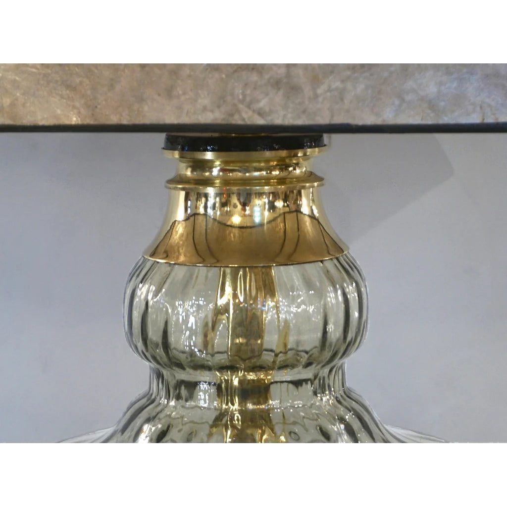 1980 Italian Vintage Pair of Smoked Murano Glass Lamps with Black & Brass Accent