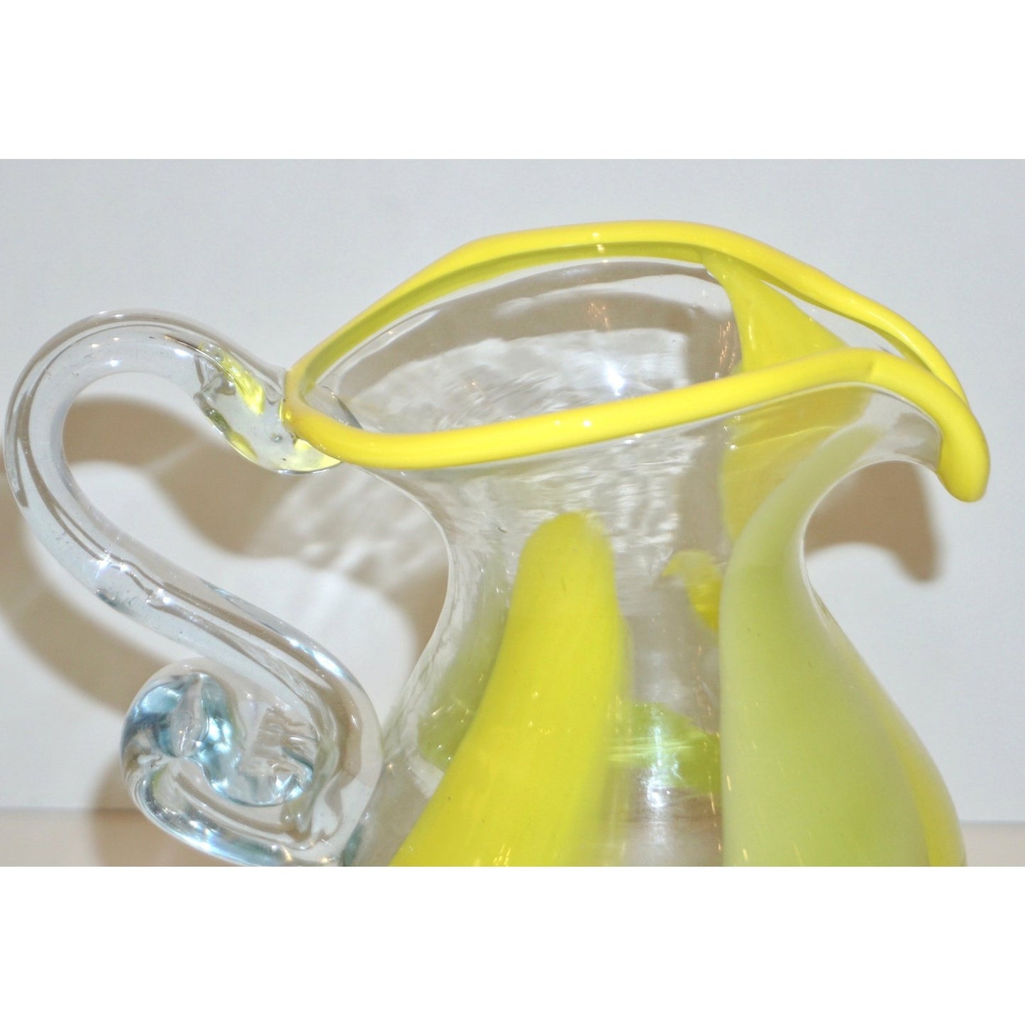 Italian Murano Glass Modern Pitcher Jug with Yellow Lime Green Filigrana