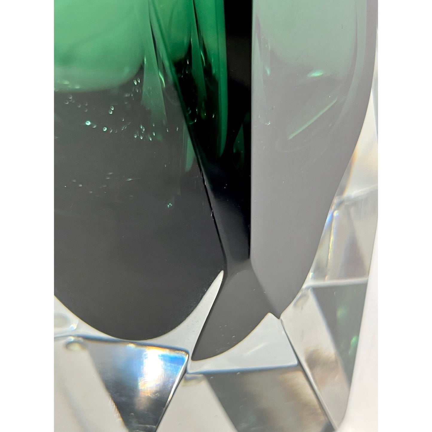 Contemporary Italian Forest Green Diamond Cut Crystal Murano Glass Table Lamps