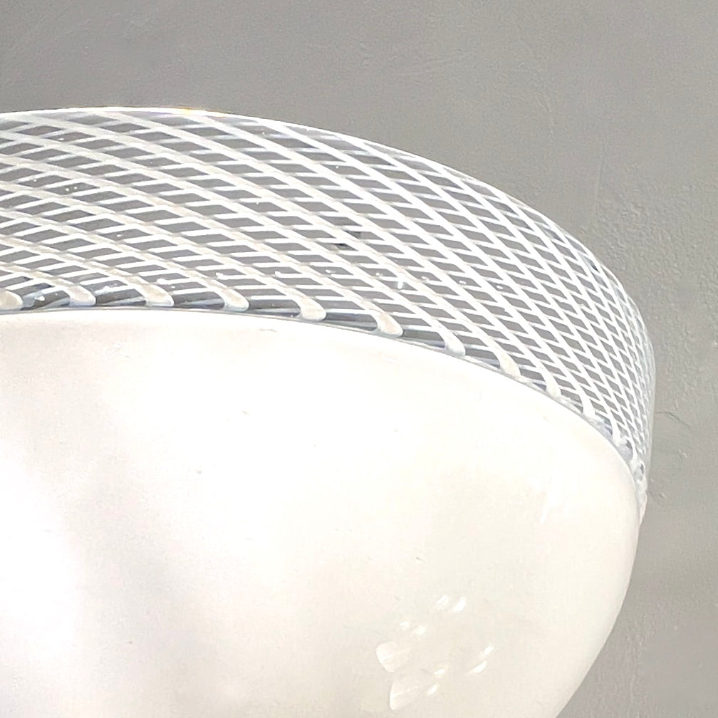 Venini 1960s Italian Art Deco Design White Murano Glass Bowl Brass Wall Lights