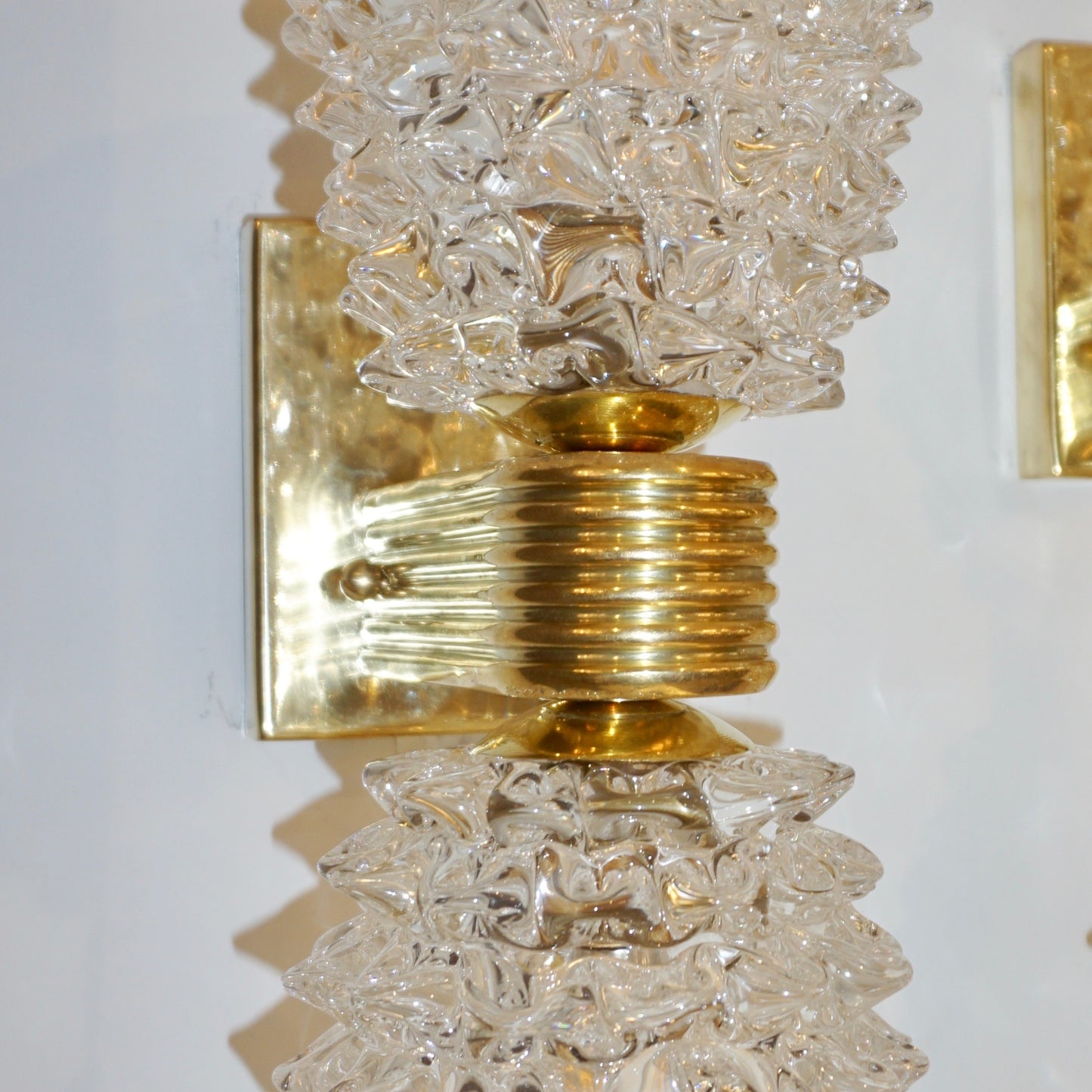 Contemporary Italian Rostrato Crystal Murano Glass & Brass Double-Lit Sconce