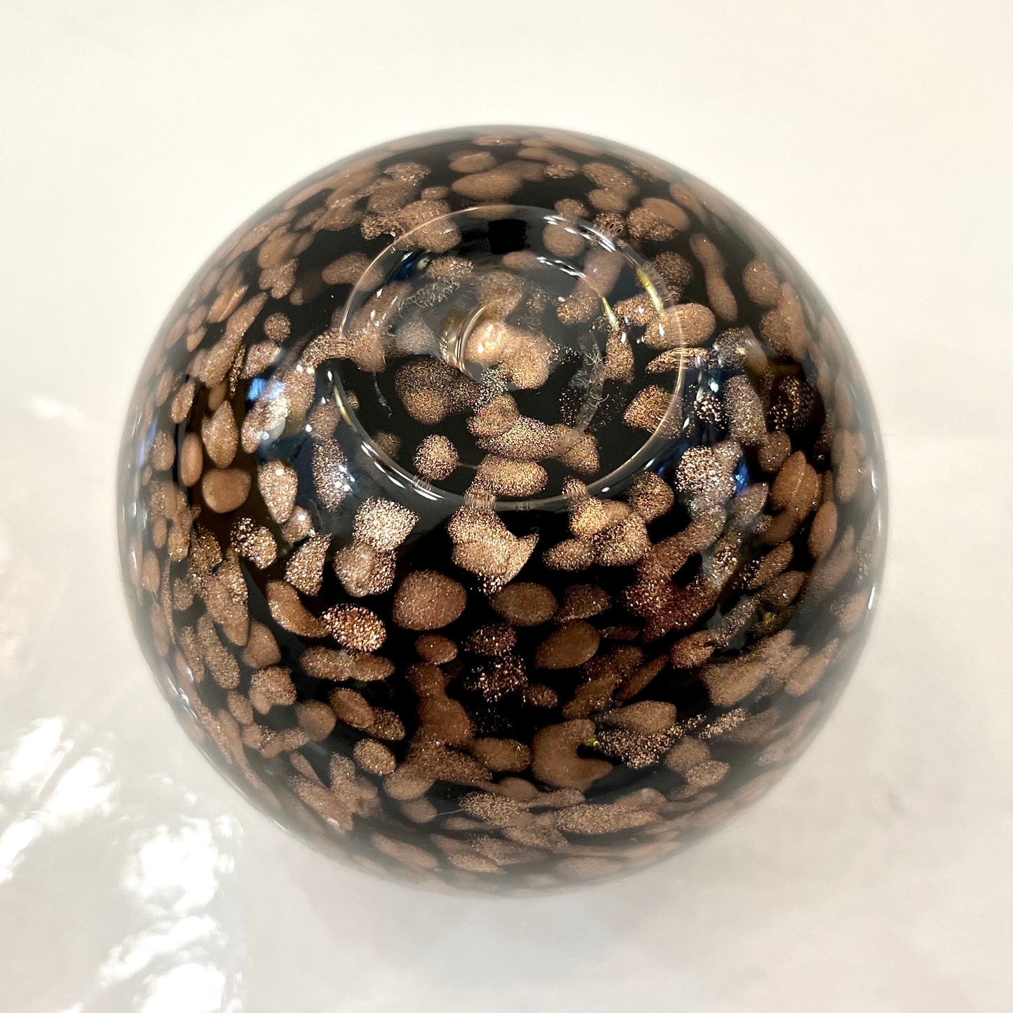 1991 Italian Murano Art Glass Black Copper Sommerso Single Flower Round Vase