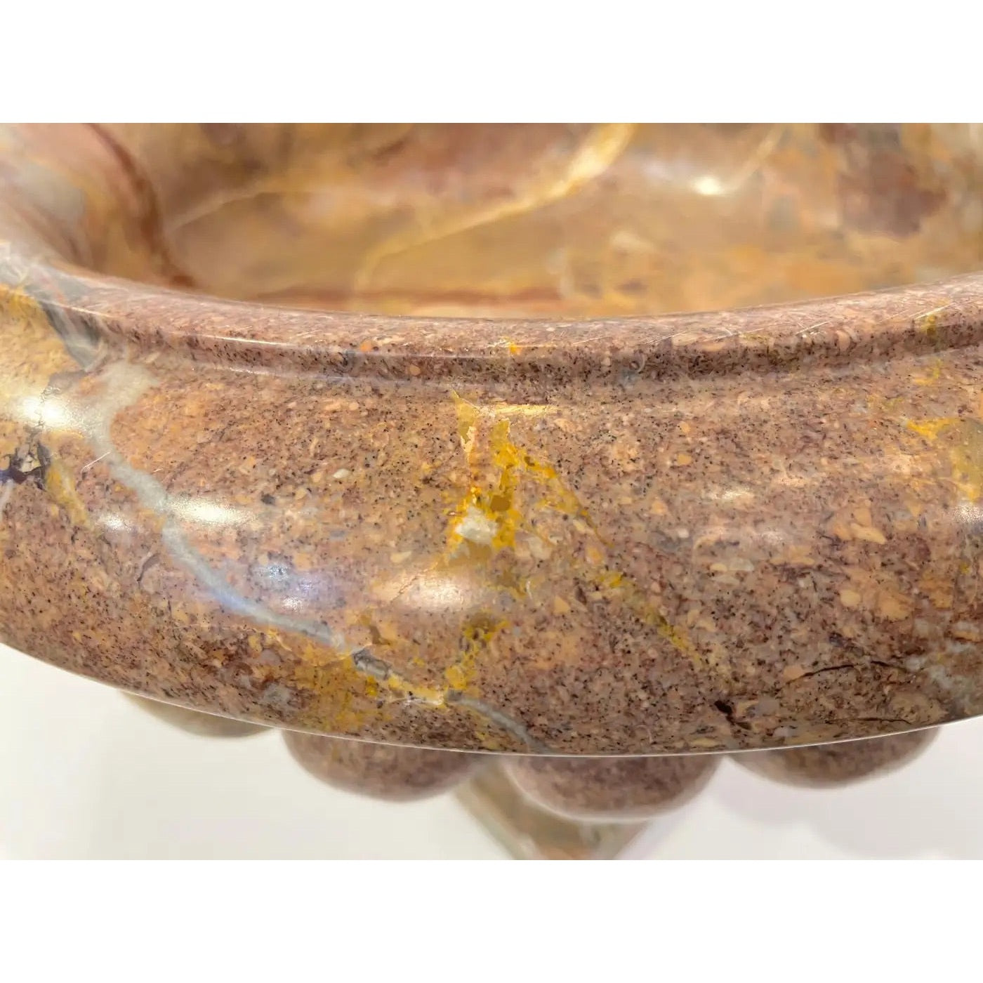 1960 Neoclassical Italian Carved Pink Red Marble Big Tazza Bowl with White Veins