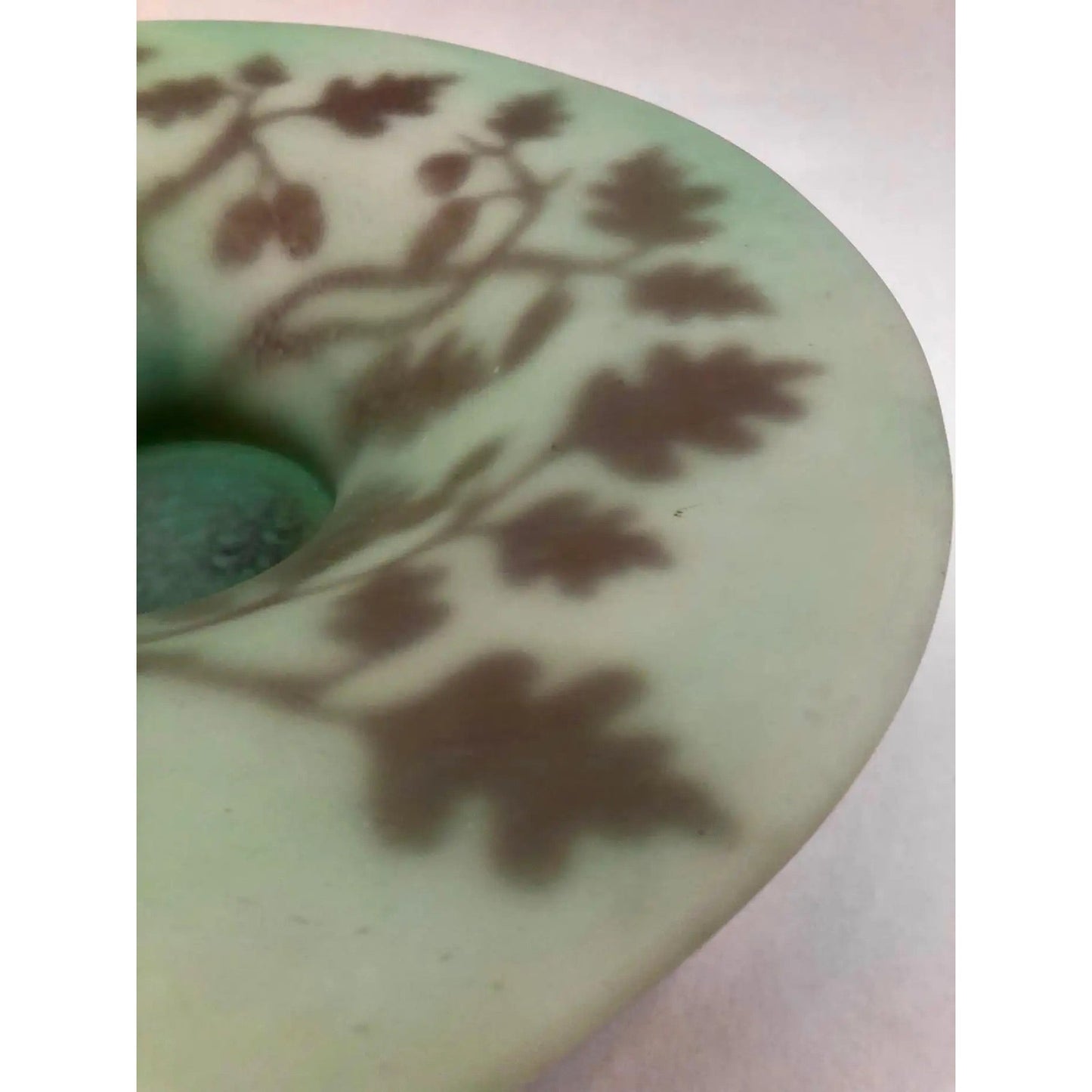 1970s Austrian Vintage Art Nouveau Decor Apple Green Brown Overlay Glass Bowl
