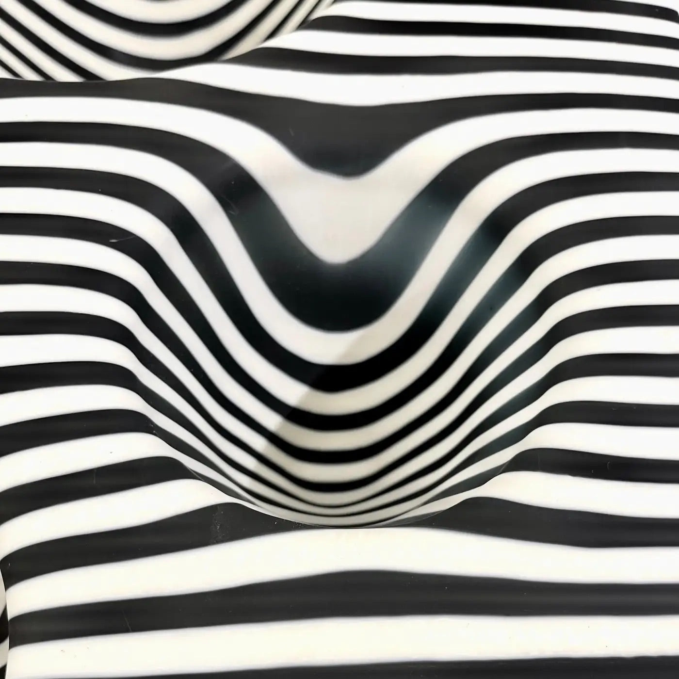 Italian Modern Art Black White Stripe Murano Glass Organic Vase Centerpiece