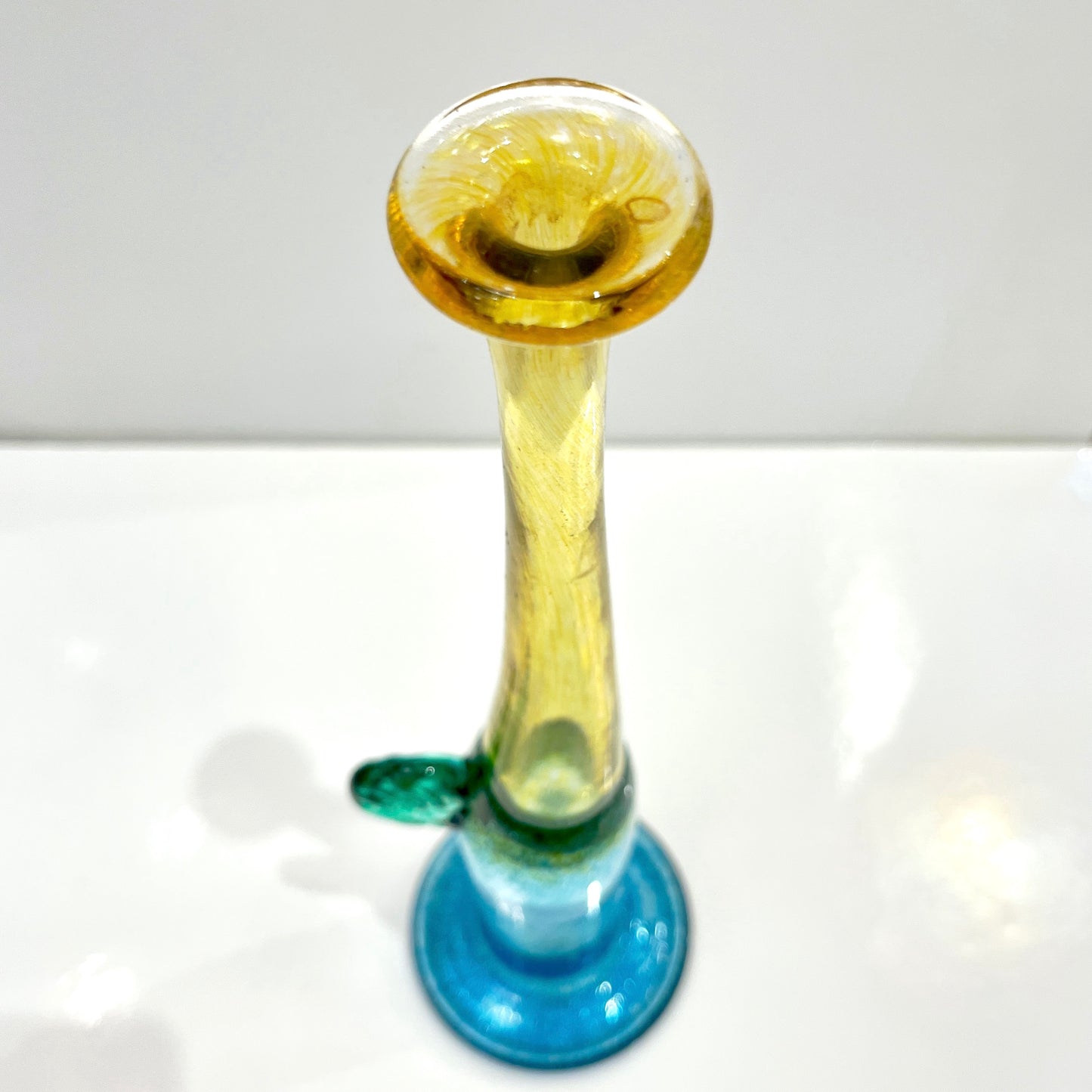 1970s Bertil Vallien Swedish Blue Green Yellow Art Glass Vase for Kosta Boda