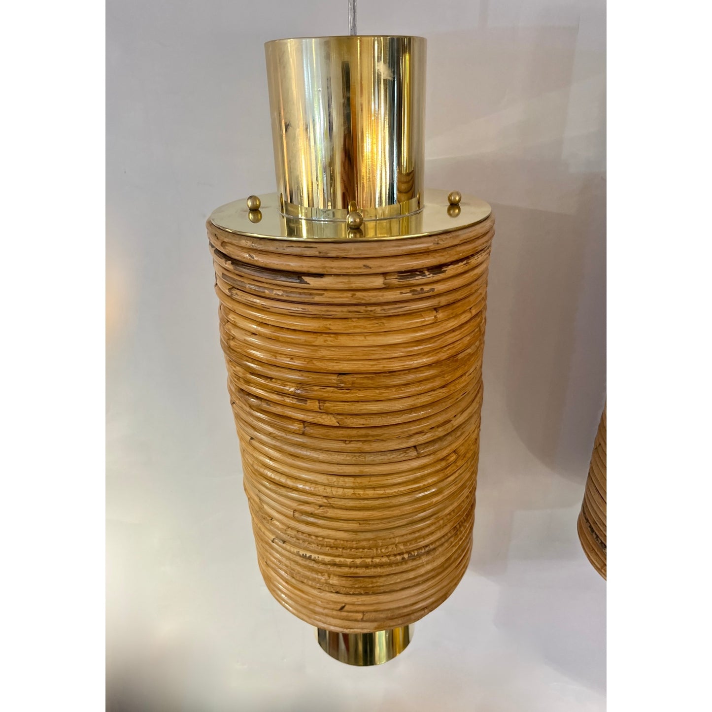 Contemporary Italian Customizable Circular Rattan Brass Pendant/Chandelier