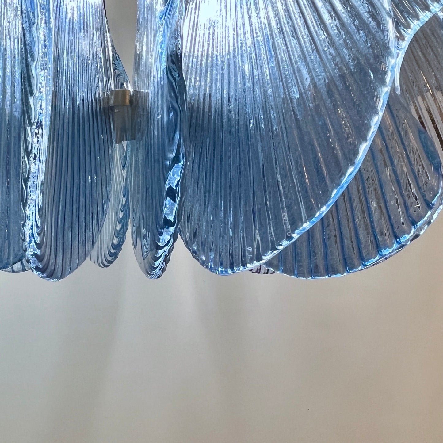 Modern Italian Wavy Blue Textured Murano Glass Satin Nickel Pendant/Chandelier