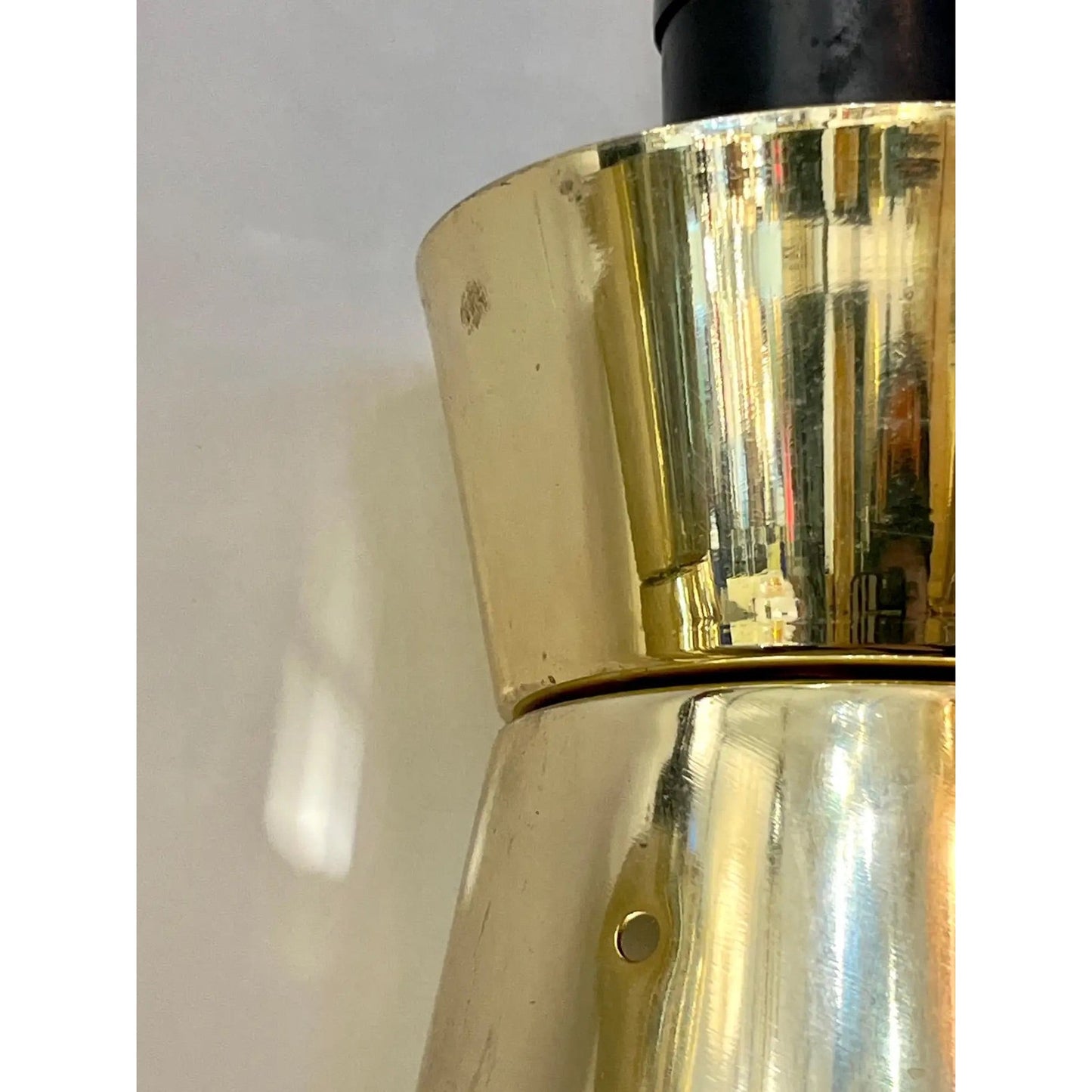 LUCI Set of 4 Italian Mid-Century Black & Perforated Brass Cone Pendant Lights