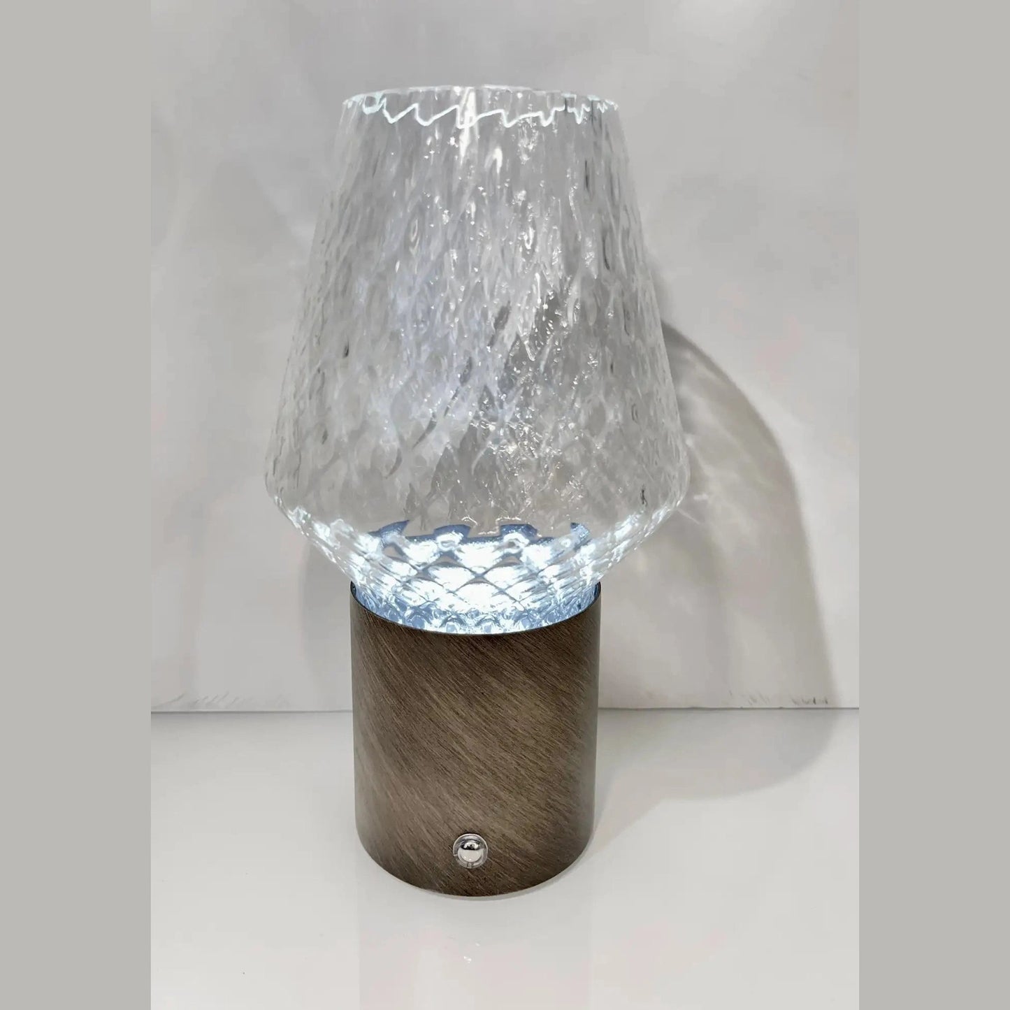 Italian Wireless Bronze Satin Brass Crystal Glass Portable Cone Table Lamp/Vase