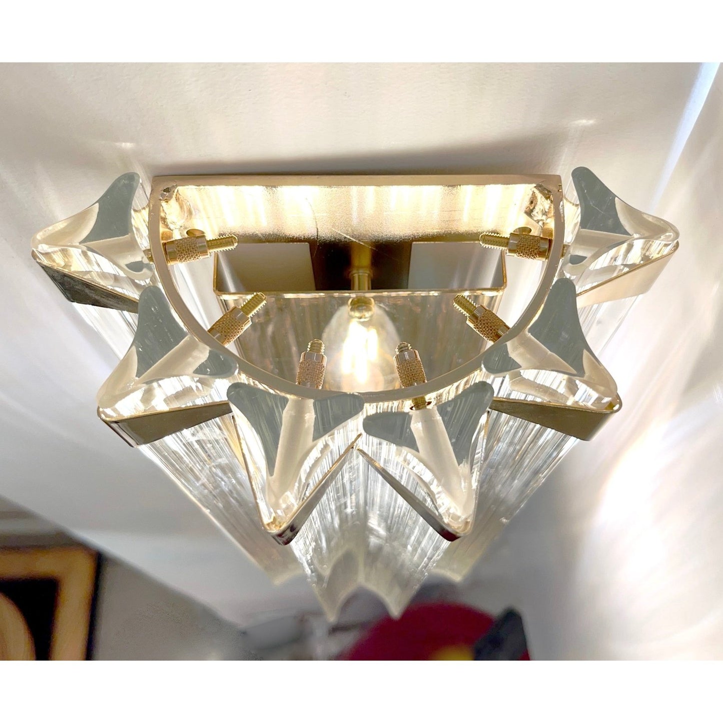 Italian Contemporary Minimalist Brass Crystal Clear Murano Glass Sconce