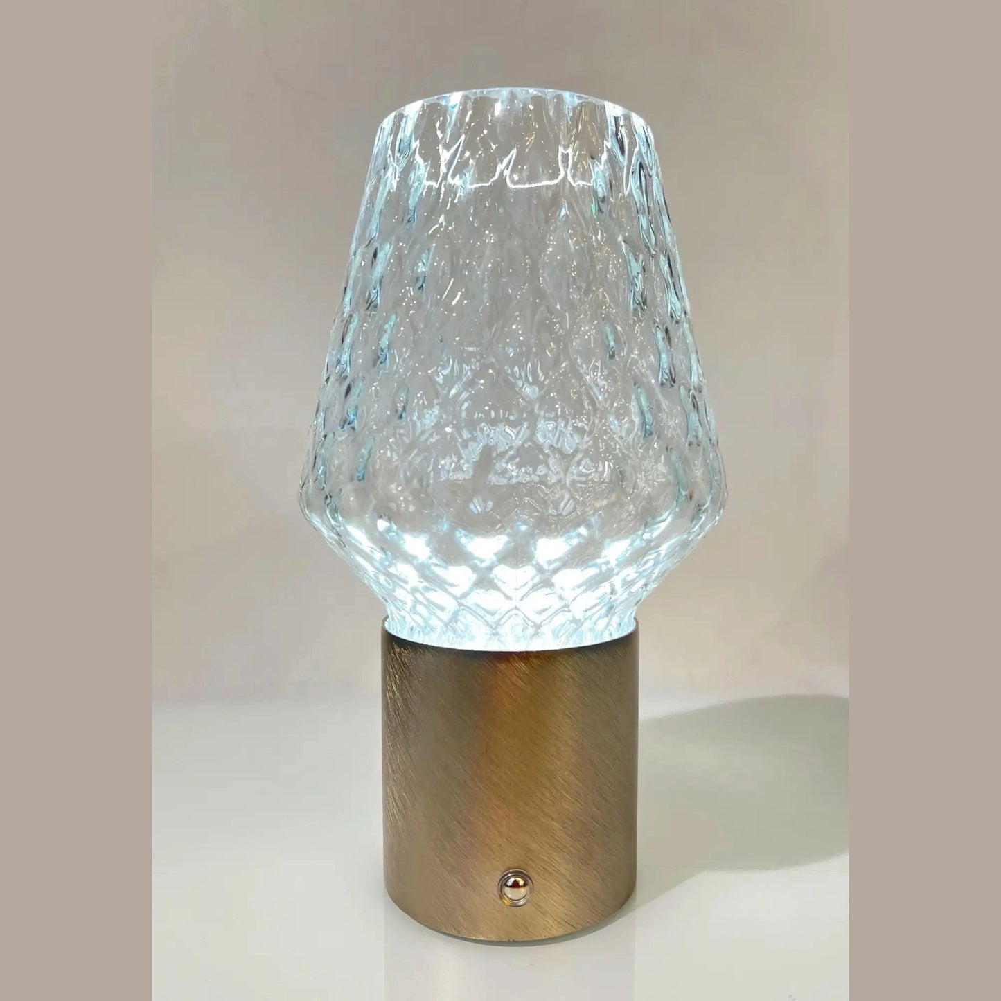 Italian Wireless Crystal Glass Portable Brushed Gold Brass Cone Table Lamp/Vase