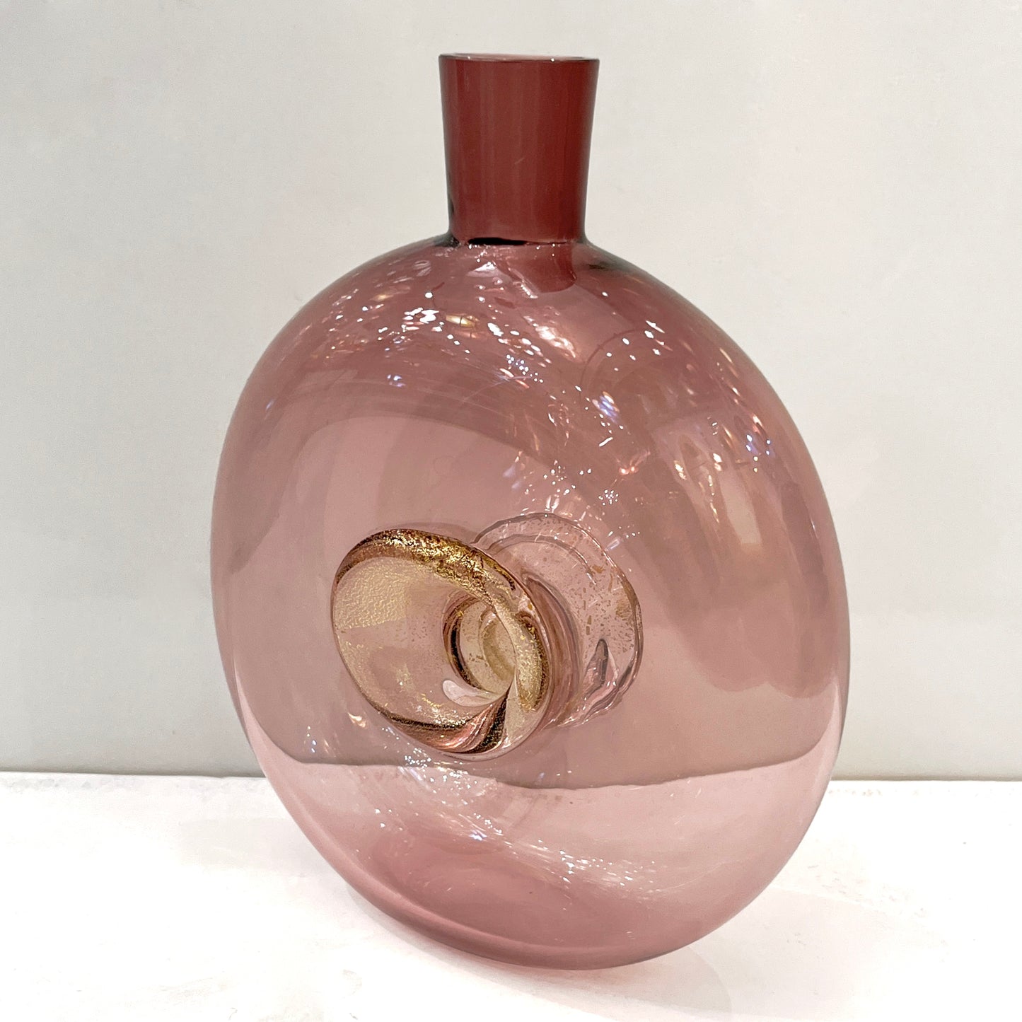 1970s Cenedese Italian Amethyst Purple Murano Glass Bottle Vase with Gold Center