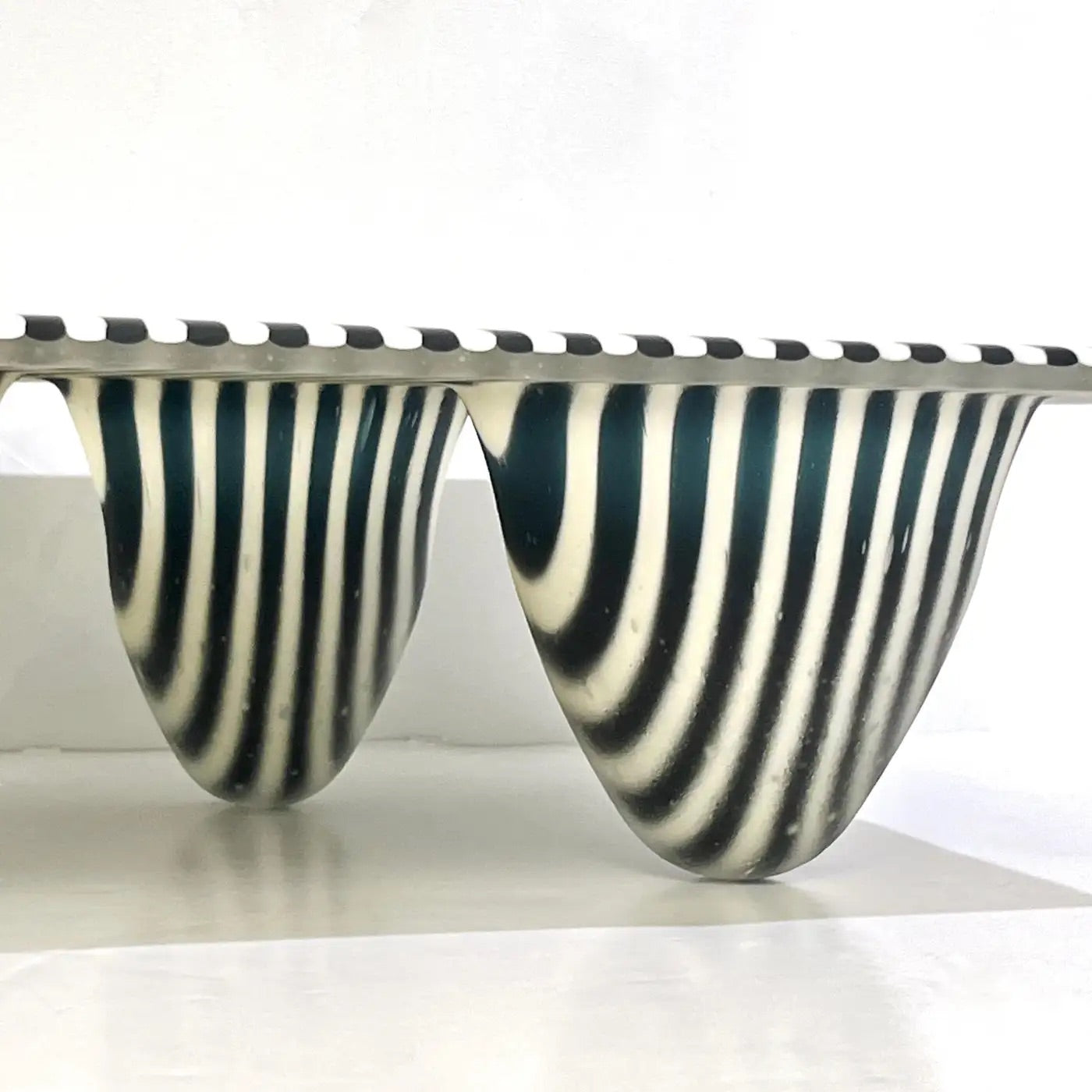 Italian Modern Art Black White Stripe Murano Glass Organic Vase Centerpiece