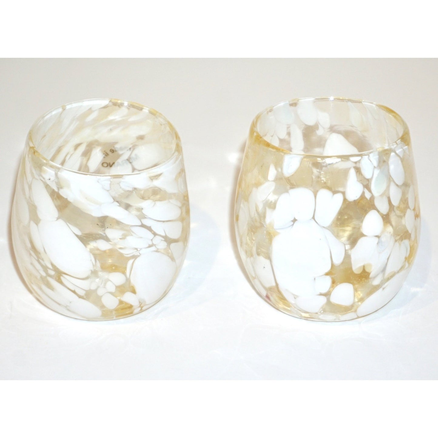 Italian Mottled Murano Glass Modern Pair of Drinking Glasses with White Murrine
