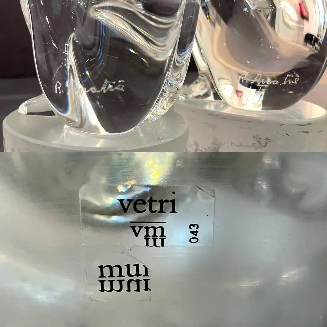 Italian Vintage Pair of Minimalist Crystal Murano Glass Sculptures Man and Woman