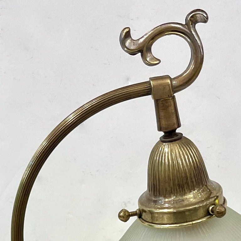 1950s American Art Deco Style Brass Table/Desk Lamp with Satin White Glass Shade