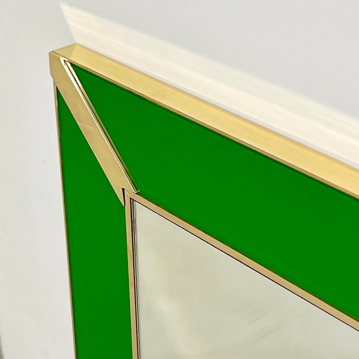 Contemporary Italian Minimalist Design Green Glass Mirror with Brass Accents