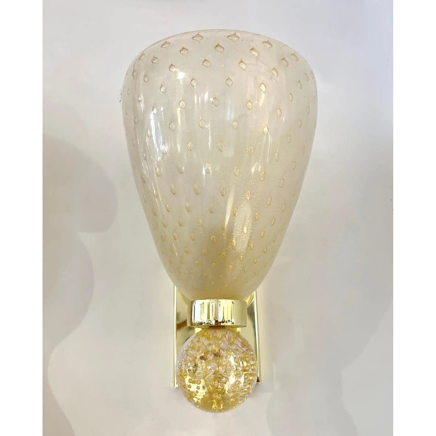 Contemporary Italian Art Deco Design Crystal Gold Frosted Murano Glass Sconces