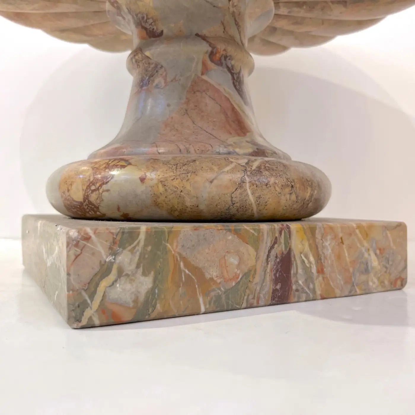 1960 Neoclassical Italian Carved Pink Red Marble Big Tazza Bowl with White Veins