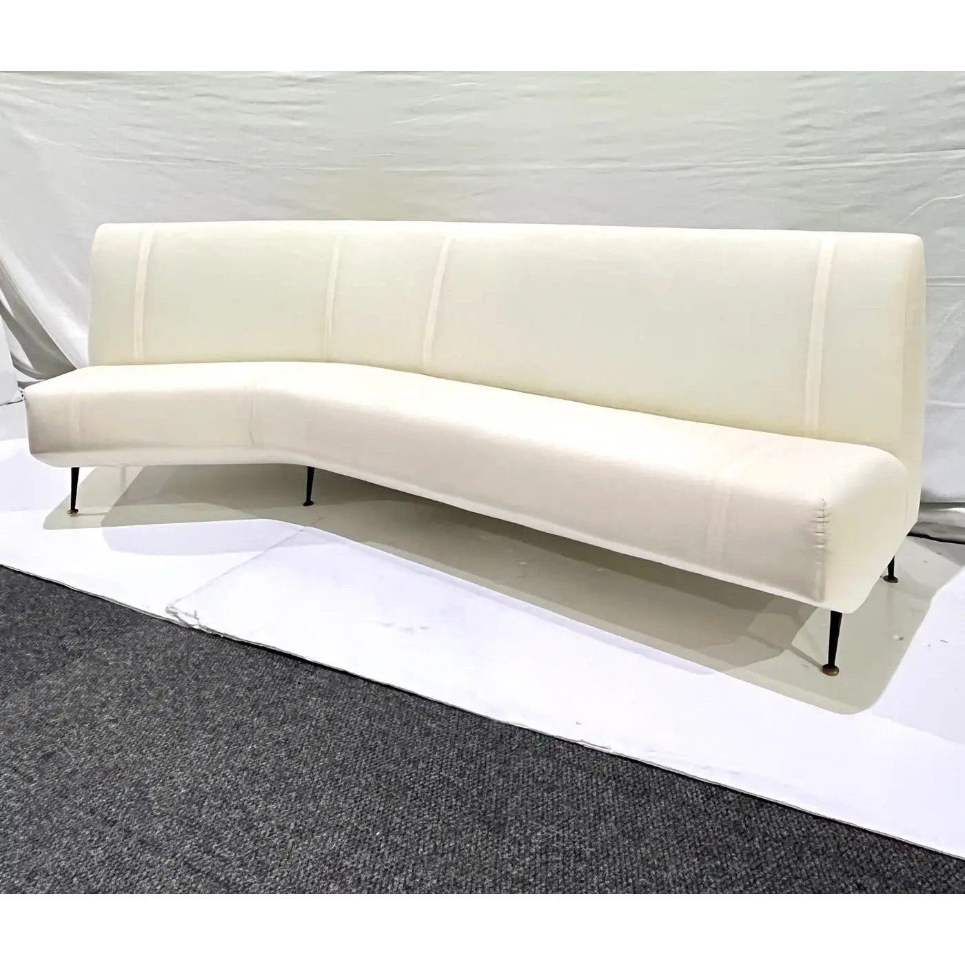 Upholstery Ready Curved Italian Mid Century Modern Sofa on Black Lacquer Legs