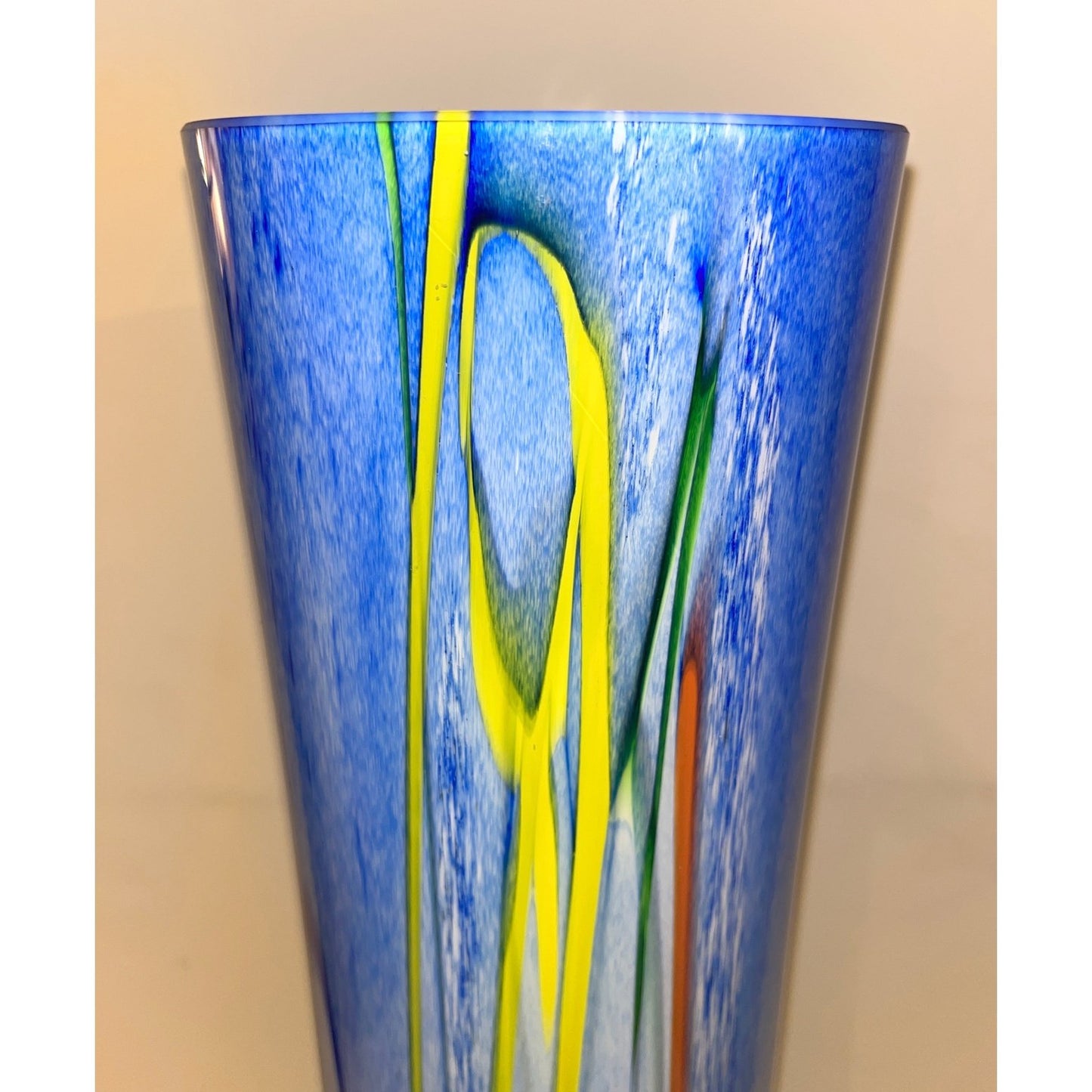 Modern Monumental Blue White Yellow Green Orange Murrine Huge Murano Glass Vase