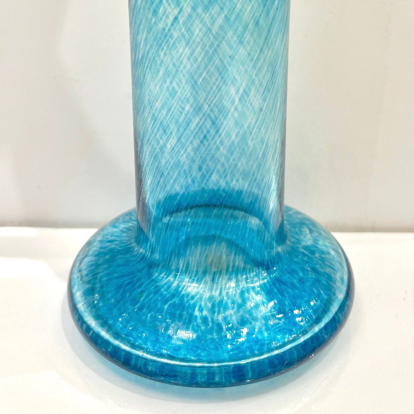 1970s Bertil Vallien Swedish Blue Green Yellow Art Glass Vase for Kosta Boda