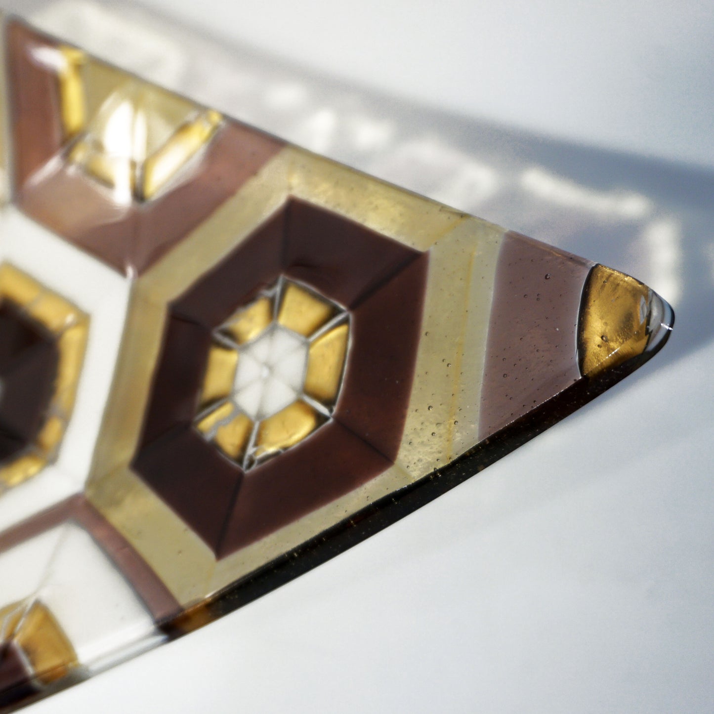 Modern Italian Art Deco Design Gold Amethyst Cream Murano Art Glass Mosaic Bowl