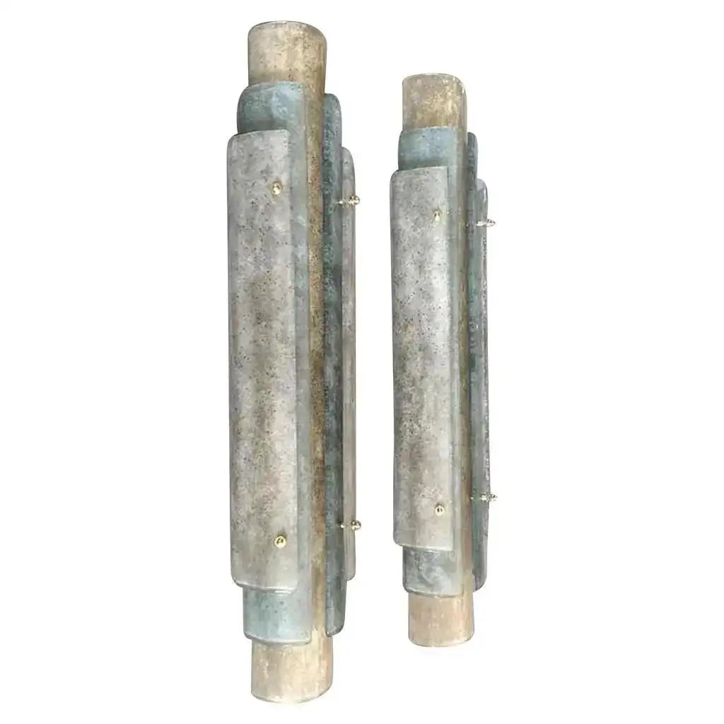 Modern Italian Tall Layered Wall Light White Blue Gray in Frosted Murano Glass