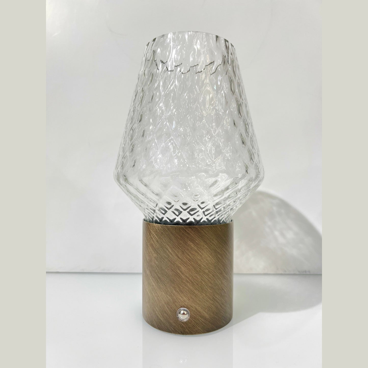 Italian Wireless Bronze Satin Brass Crystal Glass Portable Cone Table Lamp/Vase