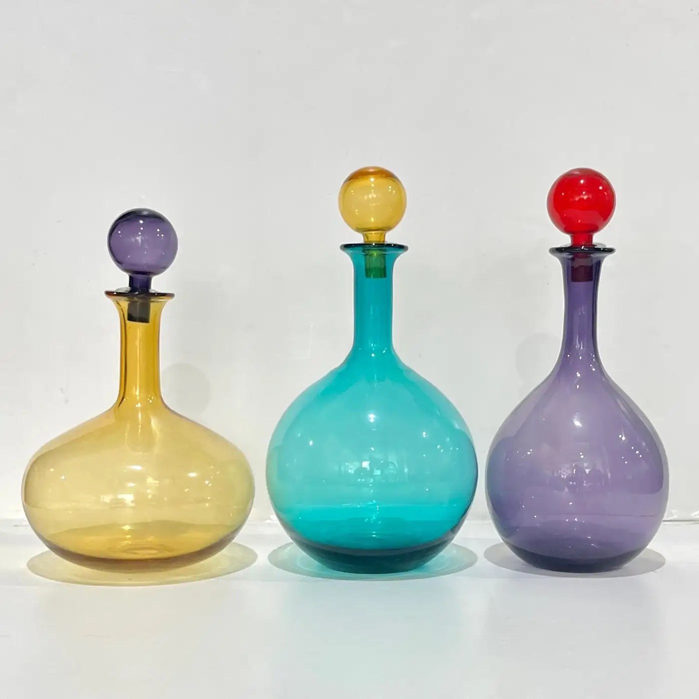 1980s Italian Tall Bright Colorful Amber Gold Purple Murano Glass Modern Bottle