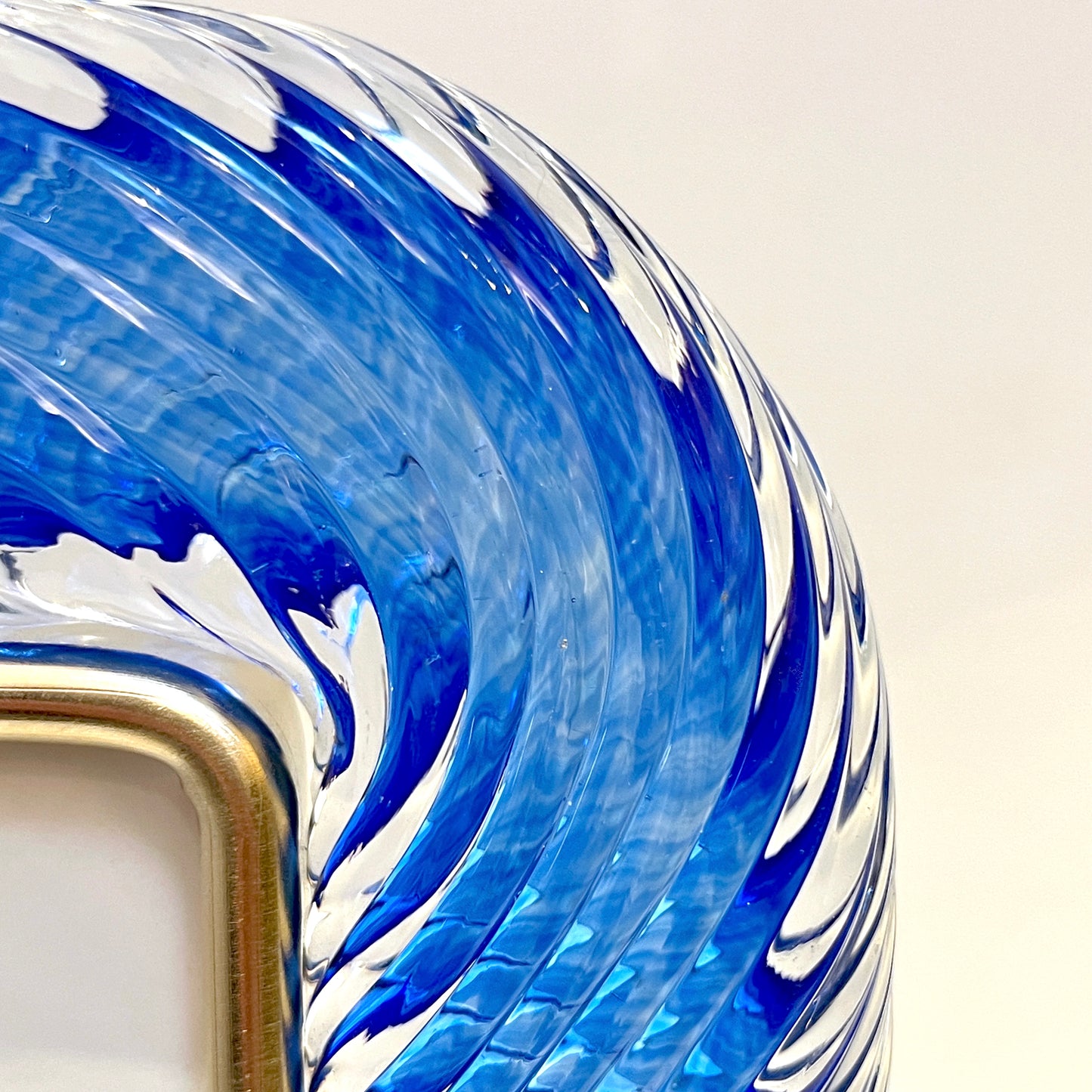 2000s Barovier Toso Italian Royal Blue Twisted Murano Glass Brass Picture Frame