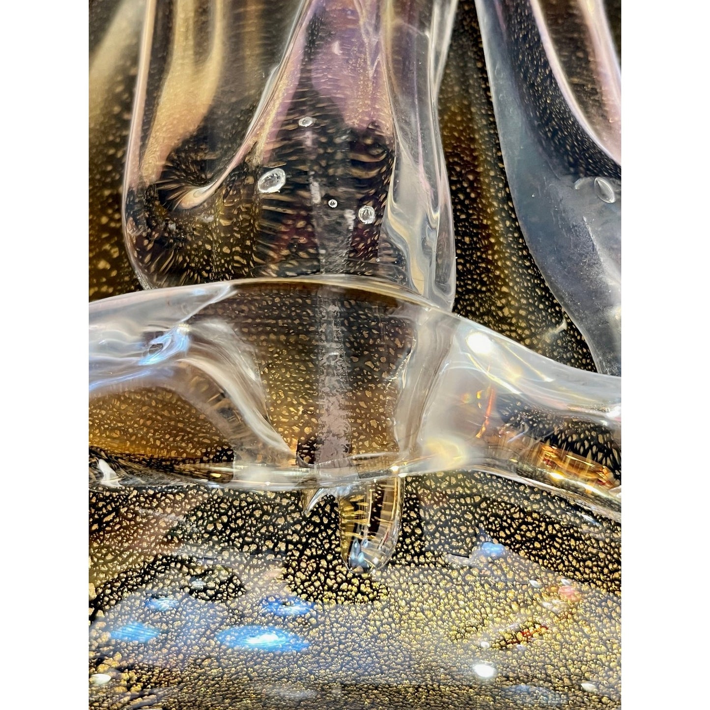 Cenedese Italian Modern Pair of Iridescent Black Gold Crystal Murano Glass Vases