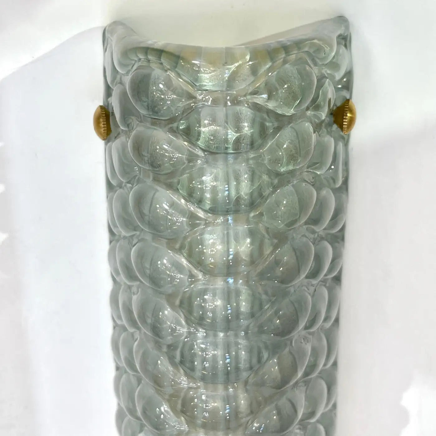 Contemporary Italian Fontana Arte Style Aqua Blue Murano Glass Brass Bubble Sconces