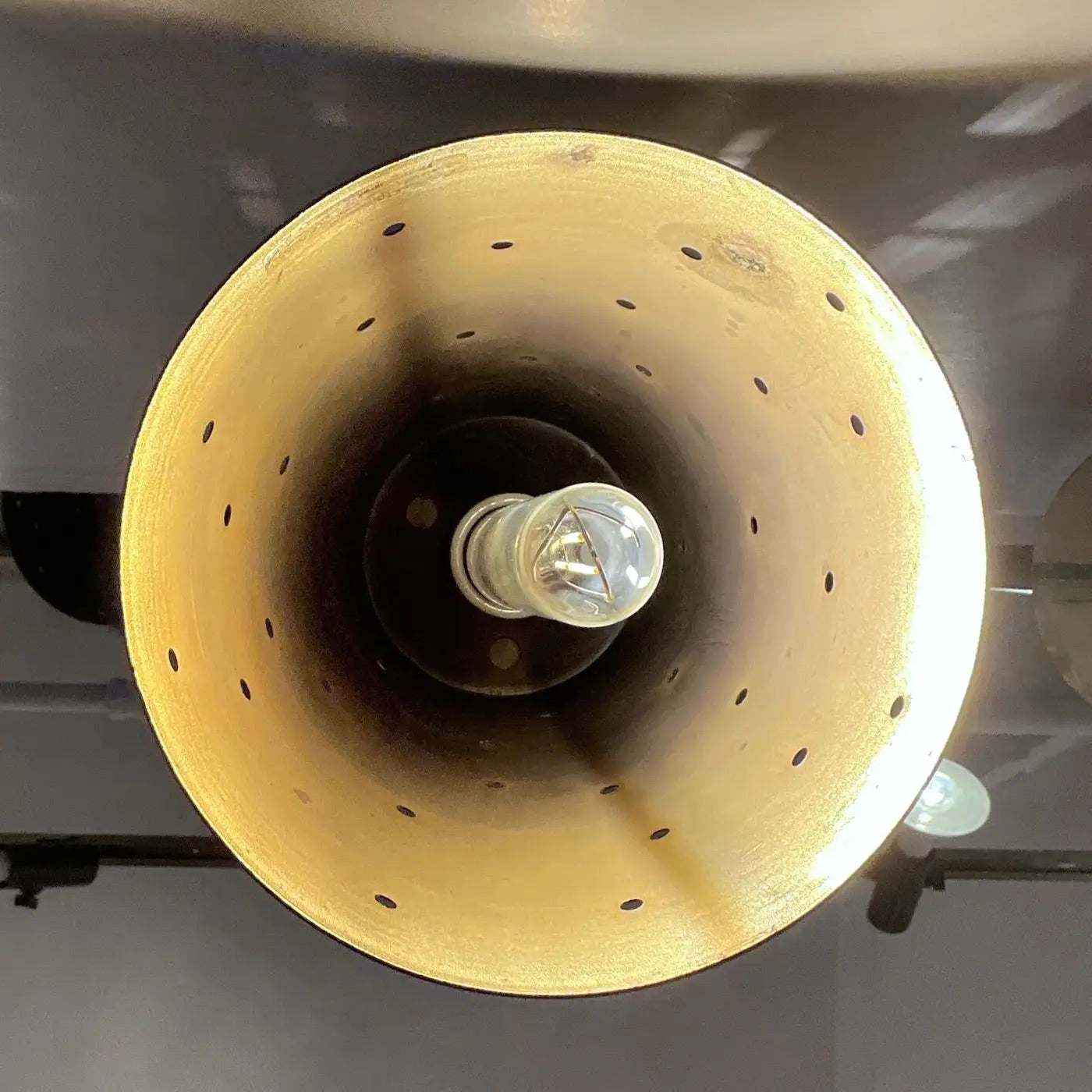 LUCI Set of 4 Italian Mid-Century Black & Perforated Brass Cone Pendant Lights