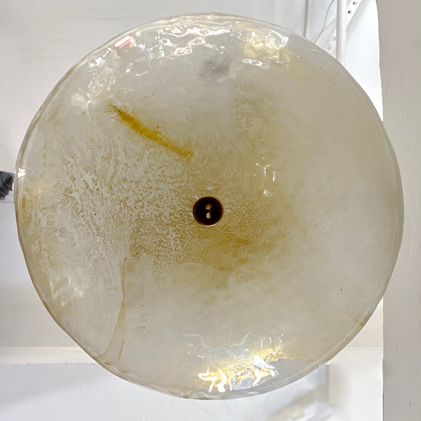 Italian Gold Frosted Crystal Murano Glass Bronze Round Flush Mount /Pendant