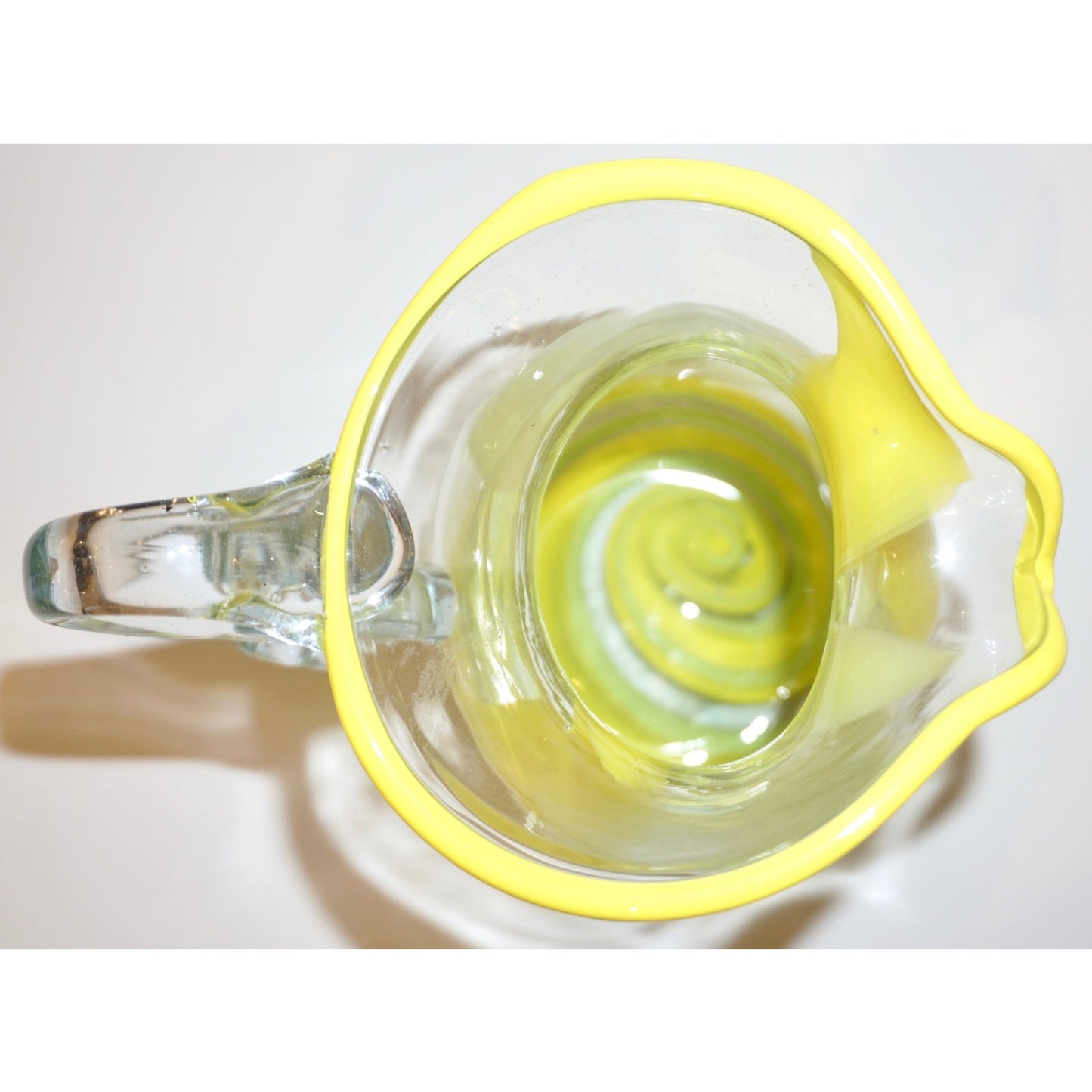 Italian Murano Glass Modern Pitcher Jug with Yellow Lime Green Filigrana